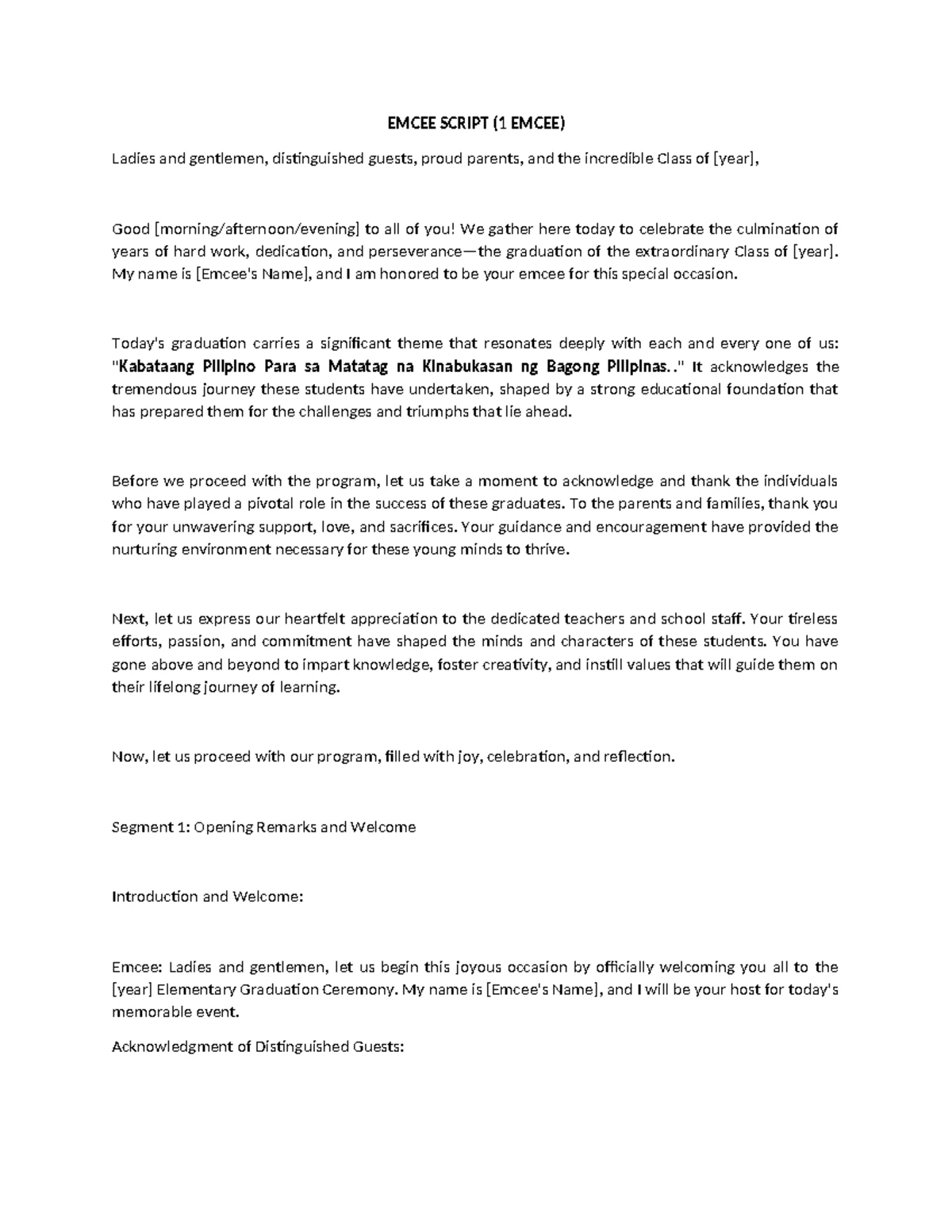 Recognition Ceremony Script for Grades 1-5: Celebrating Achievements ...