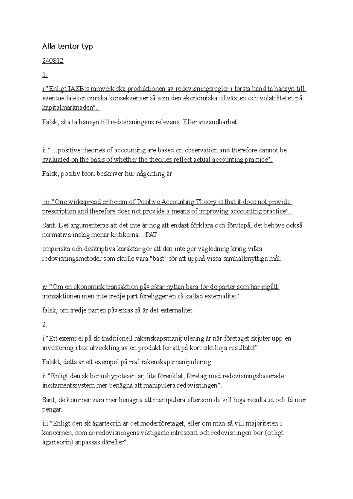 Tenta 240812: Gamla tentor med svar och analys av redovisningsteorier ...