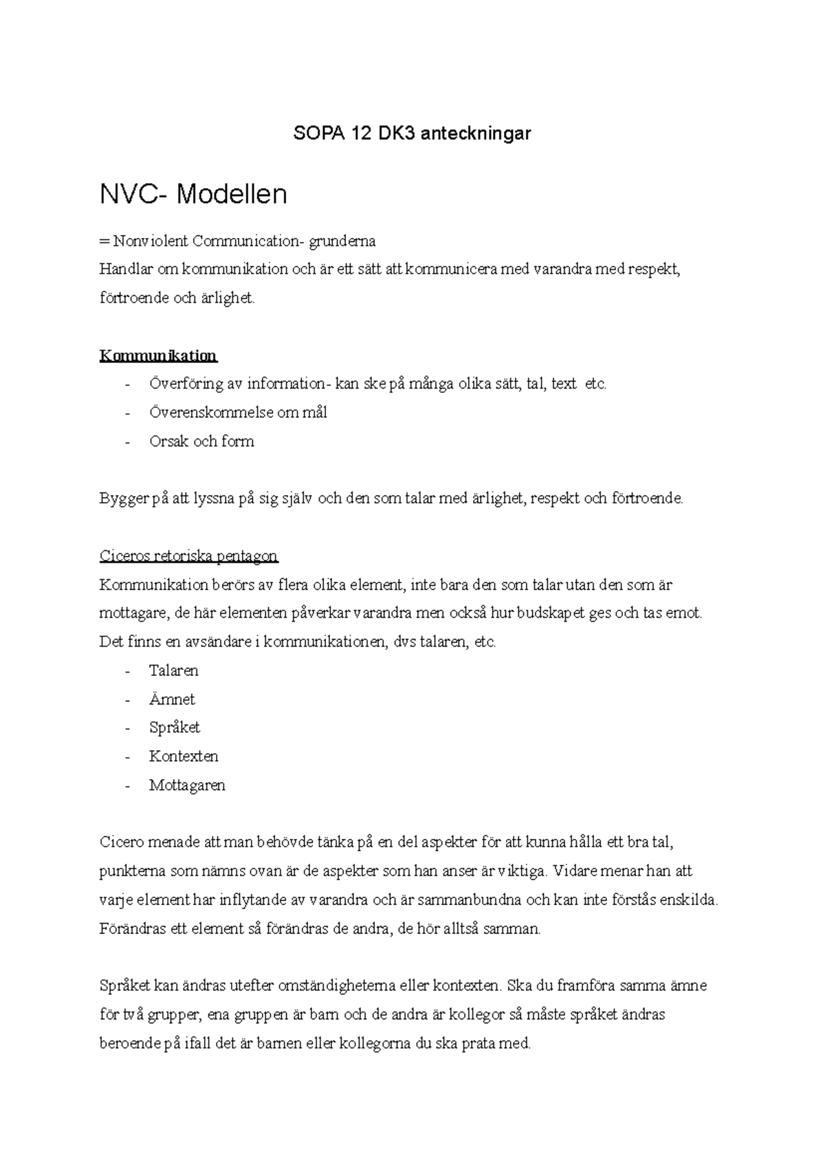 SOPA 12 DK3 - Föreläsningsanteckningar om NVC och beslutsfattande - Studocu