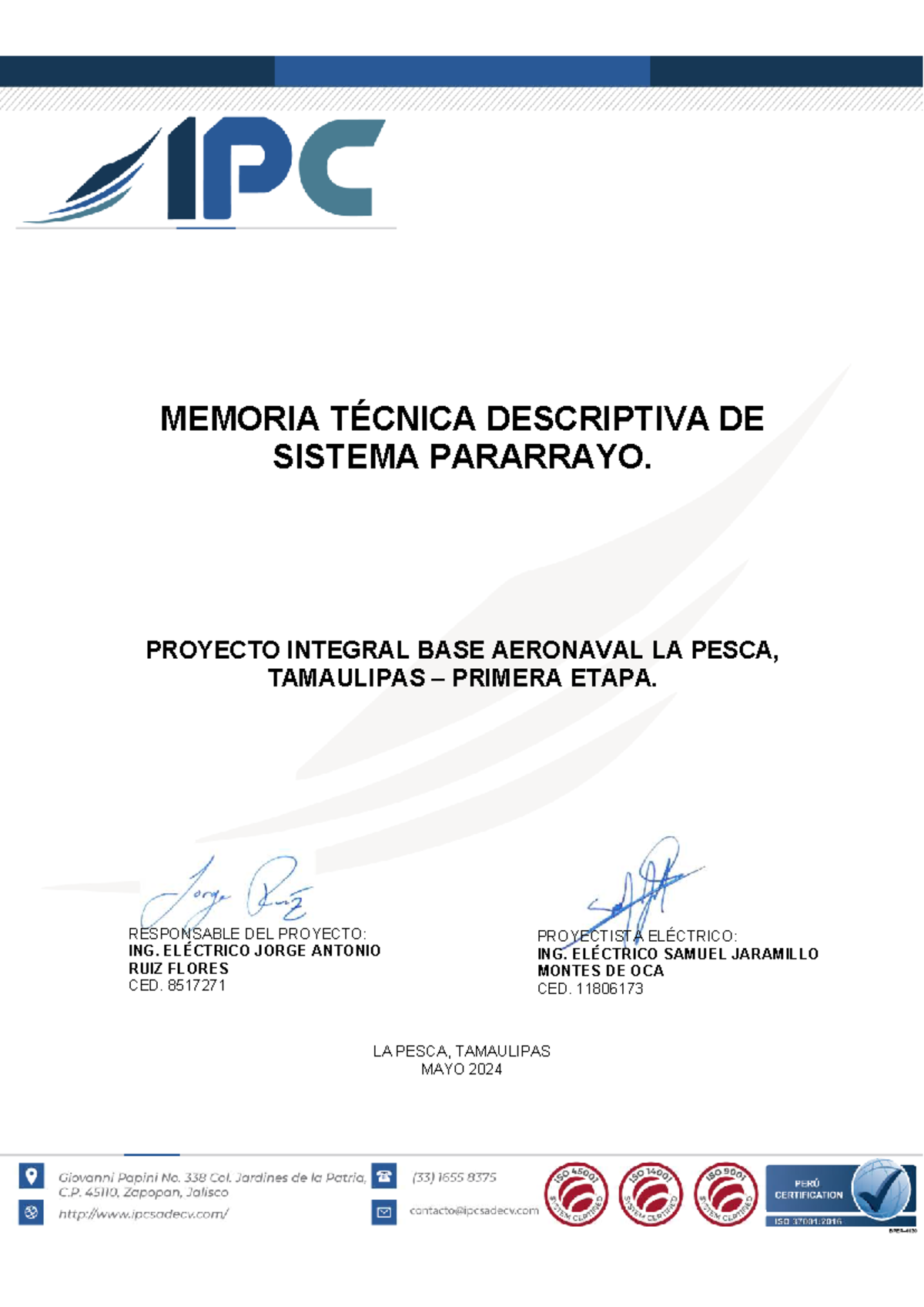 Memoria de Cálculo del Sistema Pararrayo - Proyecto Base Aeronaval LA PESCA - Document Preview