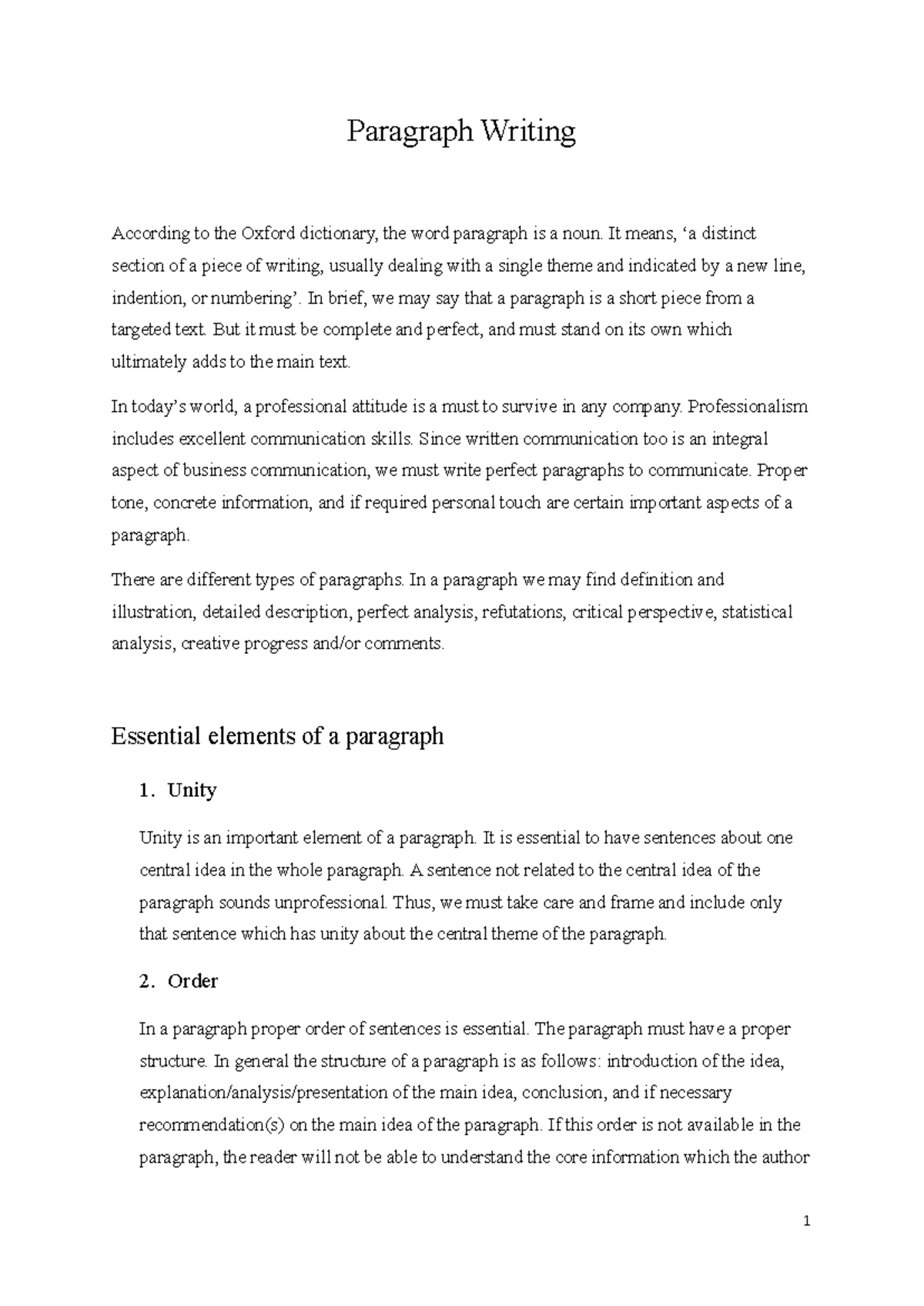 Paragraph Writing: Key Elements and Structure (PPT) - Studocu