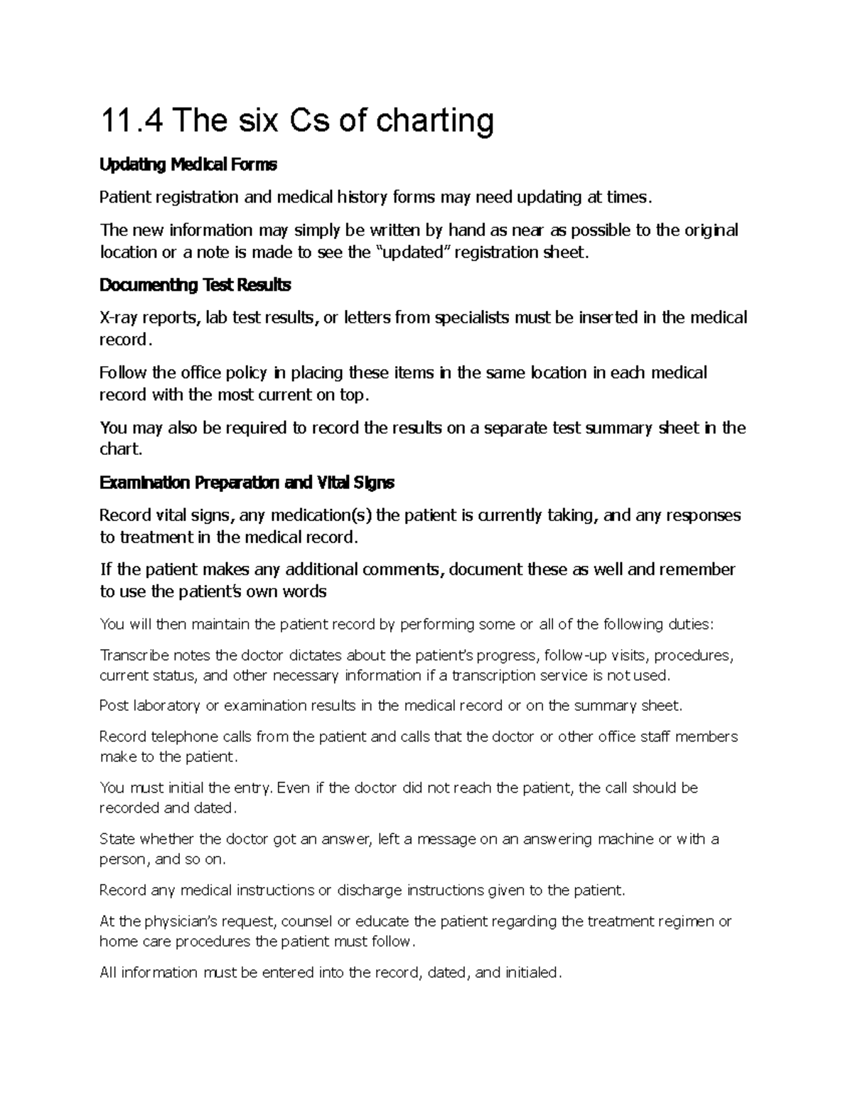 Summary Notes on 11.4: The Six Cs of Charting in Patient Records - Studocu