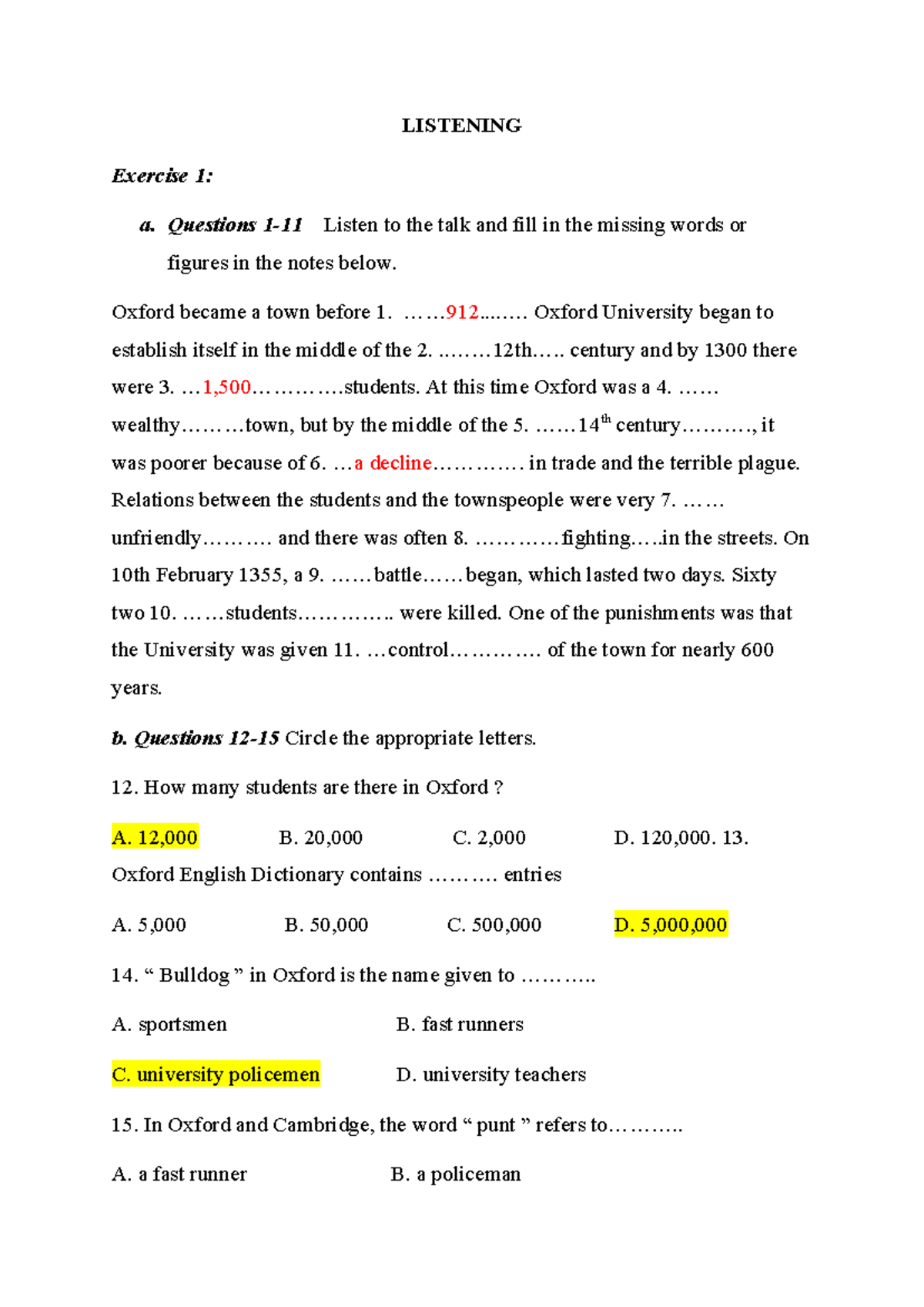 Practice Test 1 - Listening & Reading Comprehension (D24) - Studocu