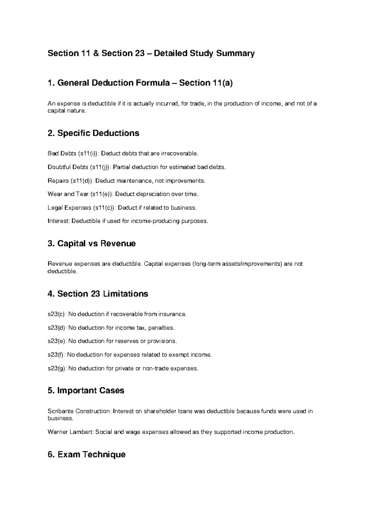 Section 11 & 23 Detailed Study Summary for Exam Preparation - Studocu