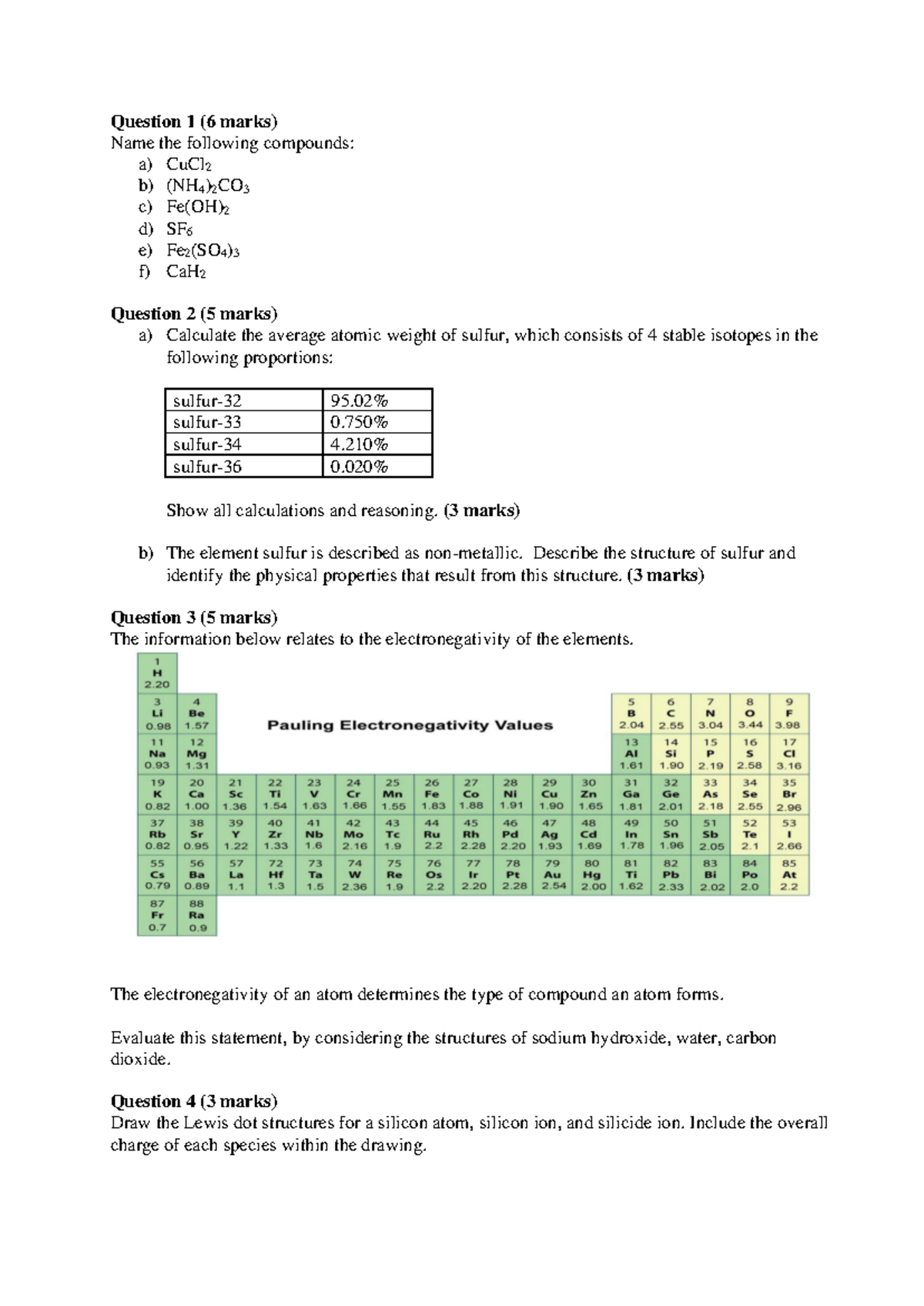 Module 1 Test 2 - Chemistry Compounds & Structures Analysis - Studocu