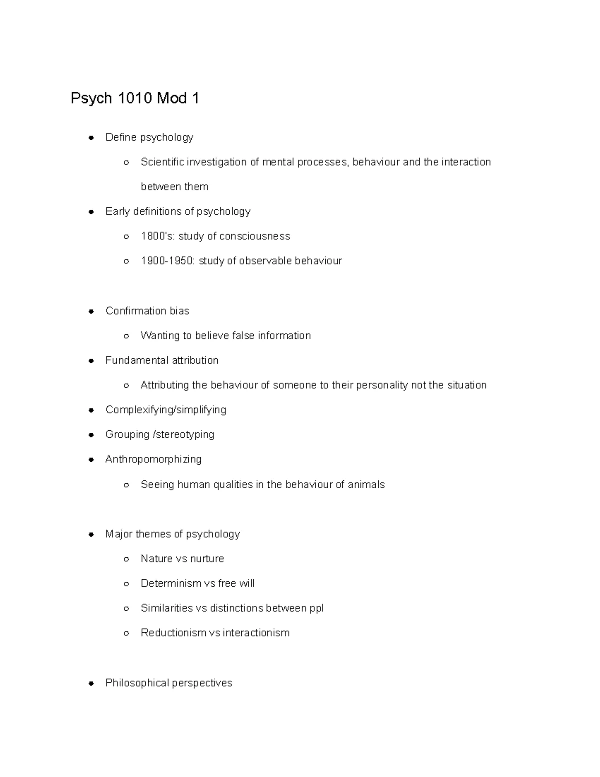 Lecture 6 - Psych 1010 - Lecture 6: PSYCH Overview: 1. What is ...