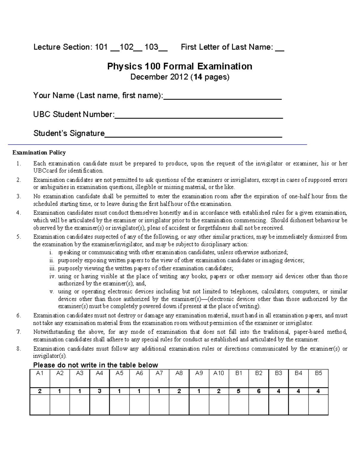 Physics 100 Final Exam Guidelines and Problem Set - December 2012 - Studocu