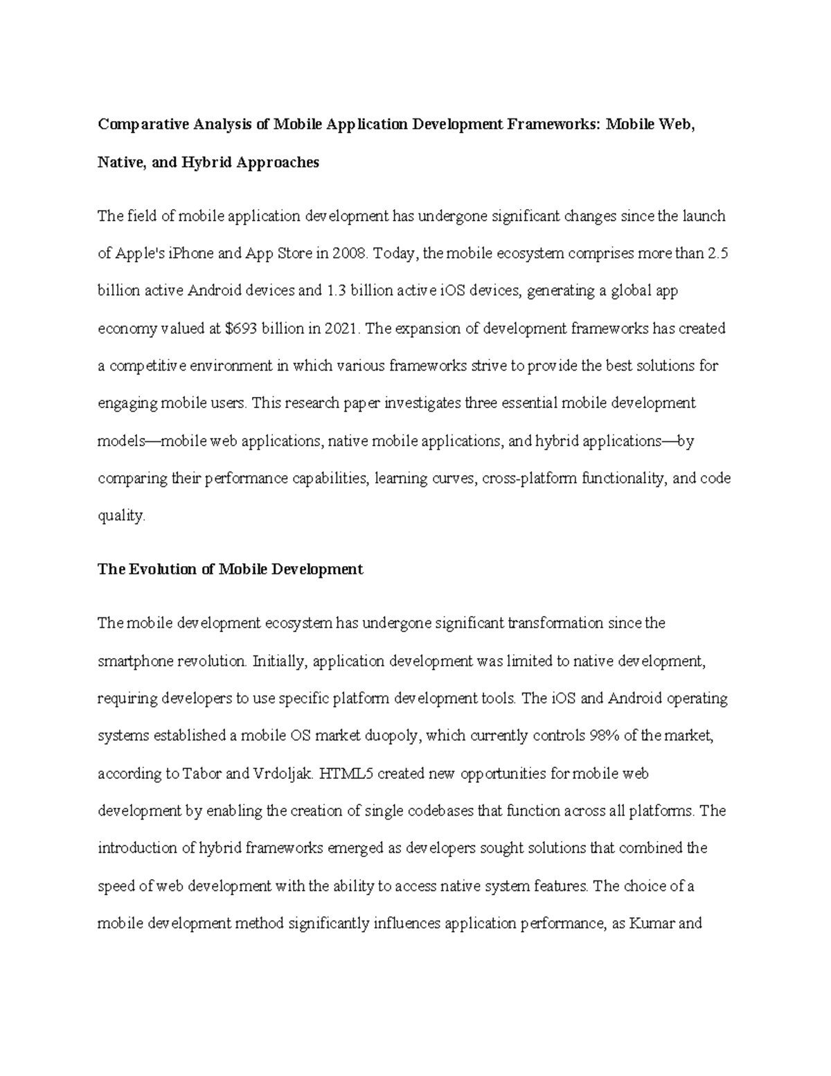 CS 4405-01 Comparative Analysis of Mobile App Development Frameworks ...