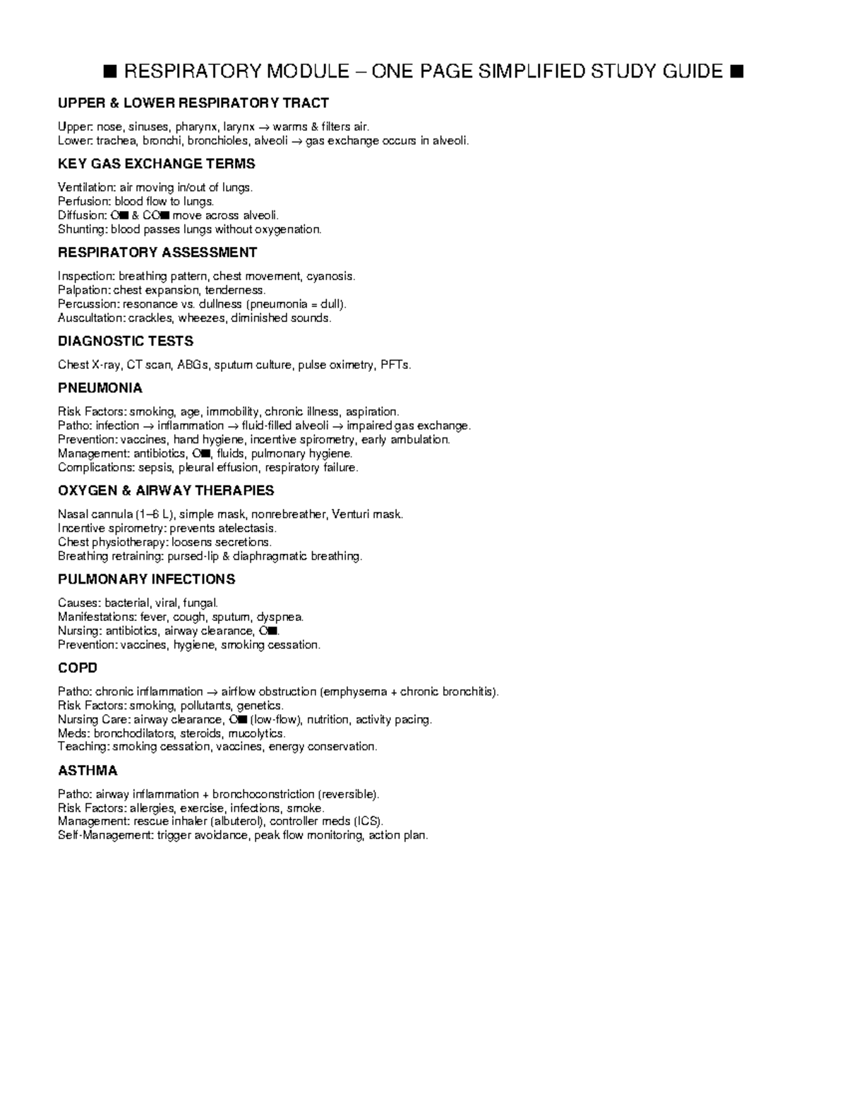 Respiratory Module Study Guide: Key Concepts & Management Strategies ...