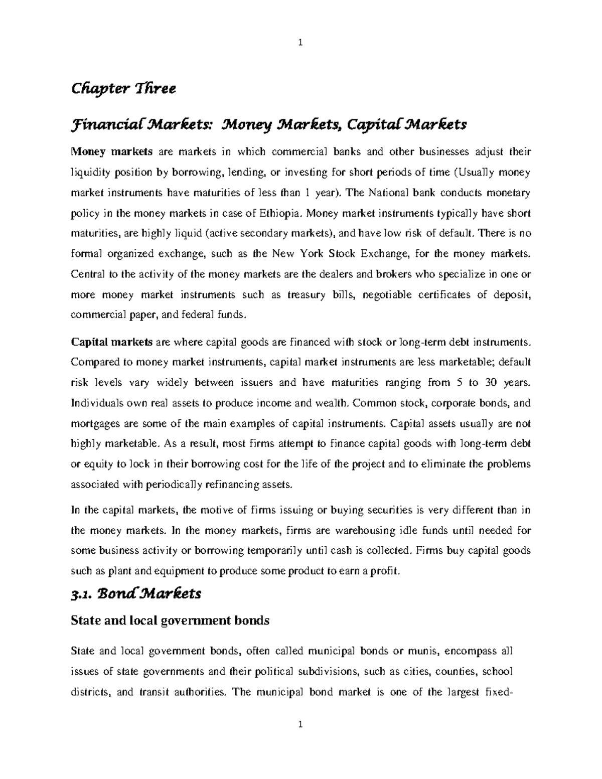 Chapter 3: Financial Markets - Money and Capital Markets Overview - Studocu