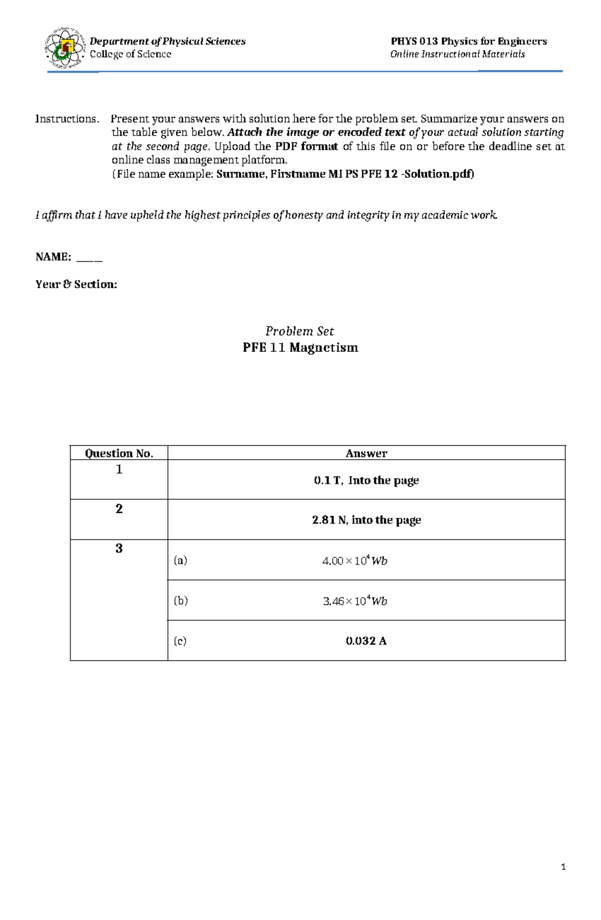 PS PFE 11 Magnetism - Problem Set Solutions 2022-23 - Studocu