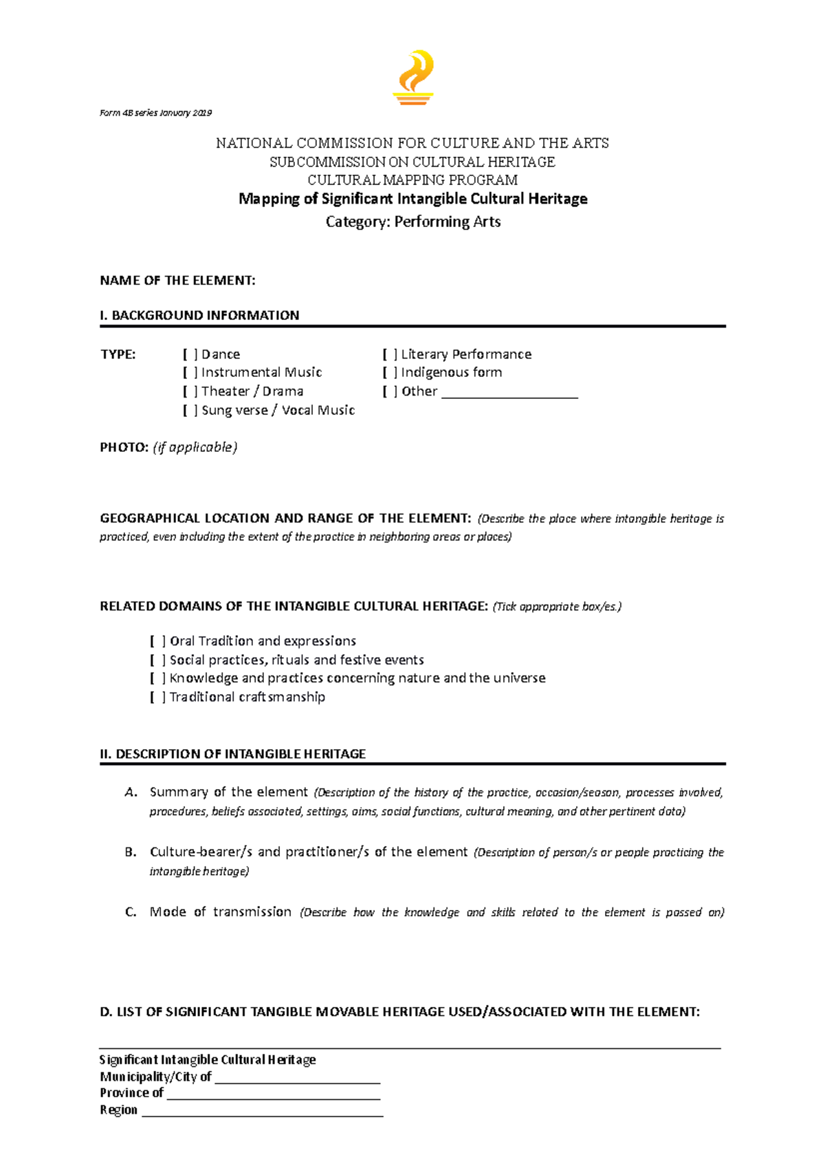 Form 04B: Mapping Intangible Cultural Heritage - Performing Arts 2019 ...