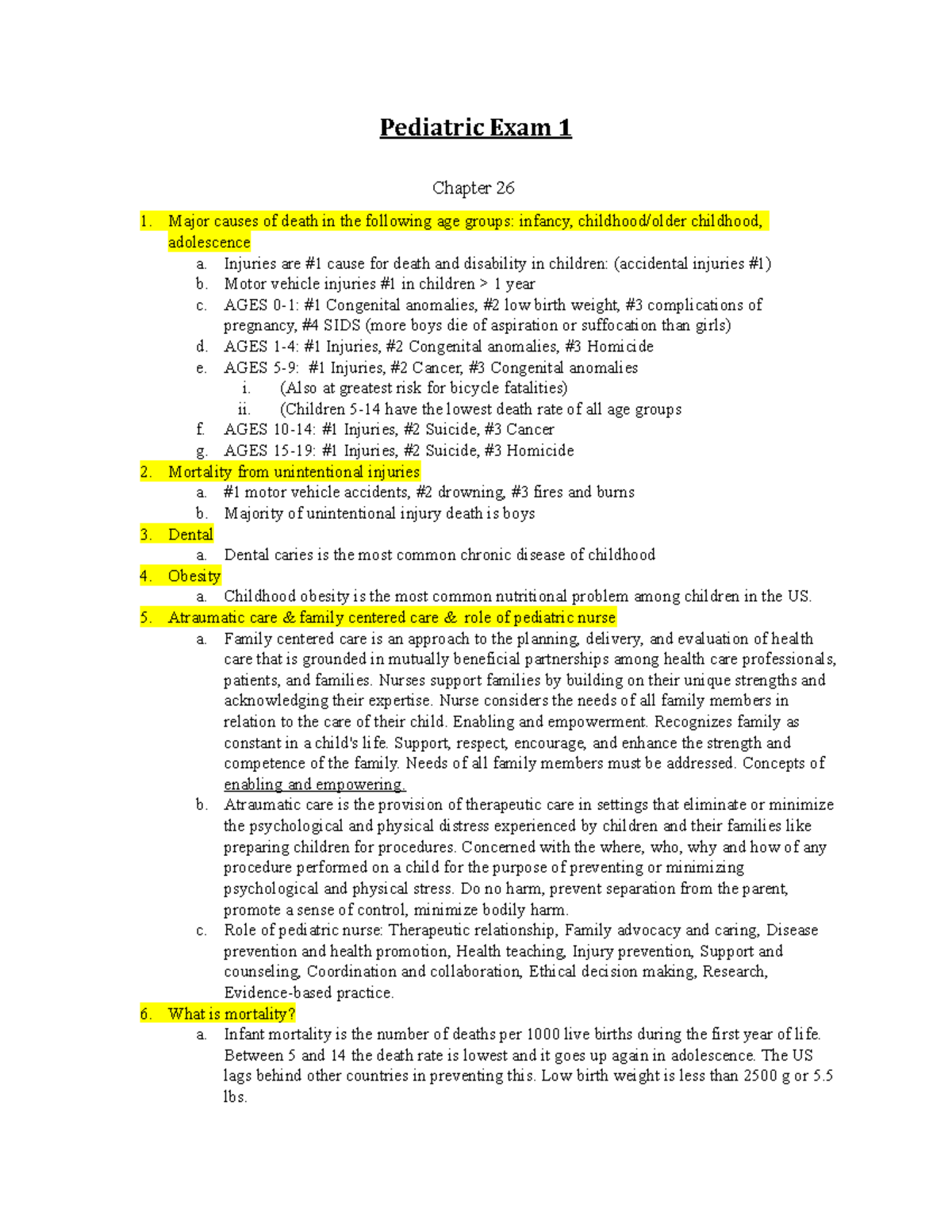 Pediatrics Exam 1 Study Guide: Key Concepts for Nursing Care - Studocu