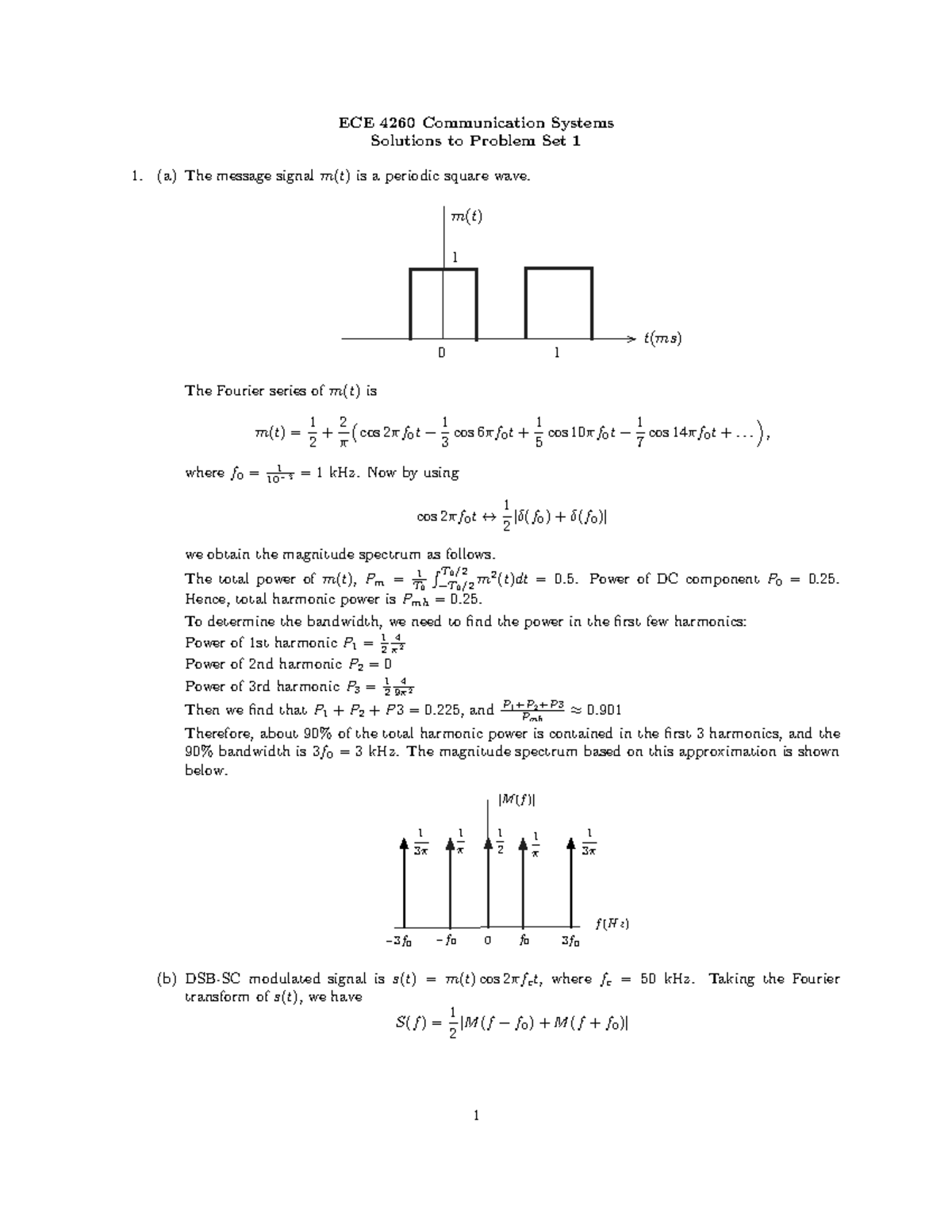 Problem Set 2 Solution - ECE 4260 Communication Systems Solutions to ...