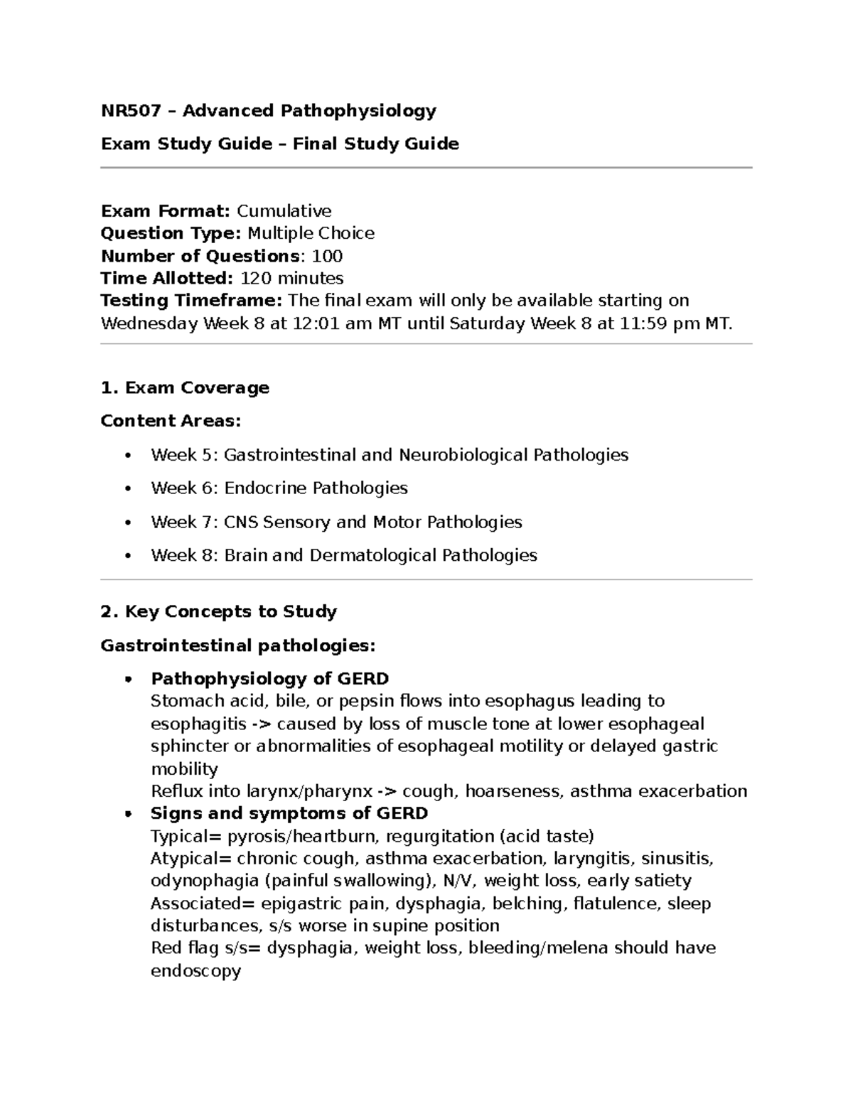 NR507 Advanced Pathophysiology Final Exam Study Guide - Studocu