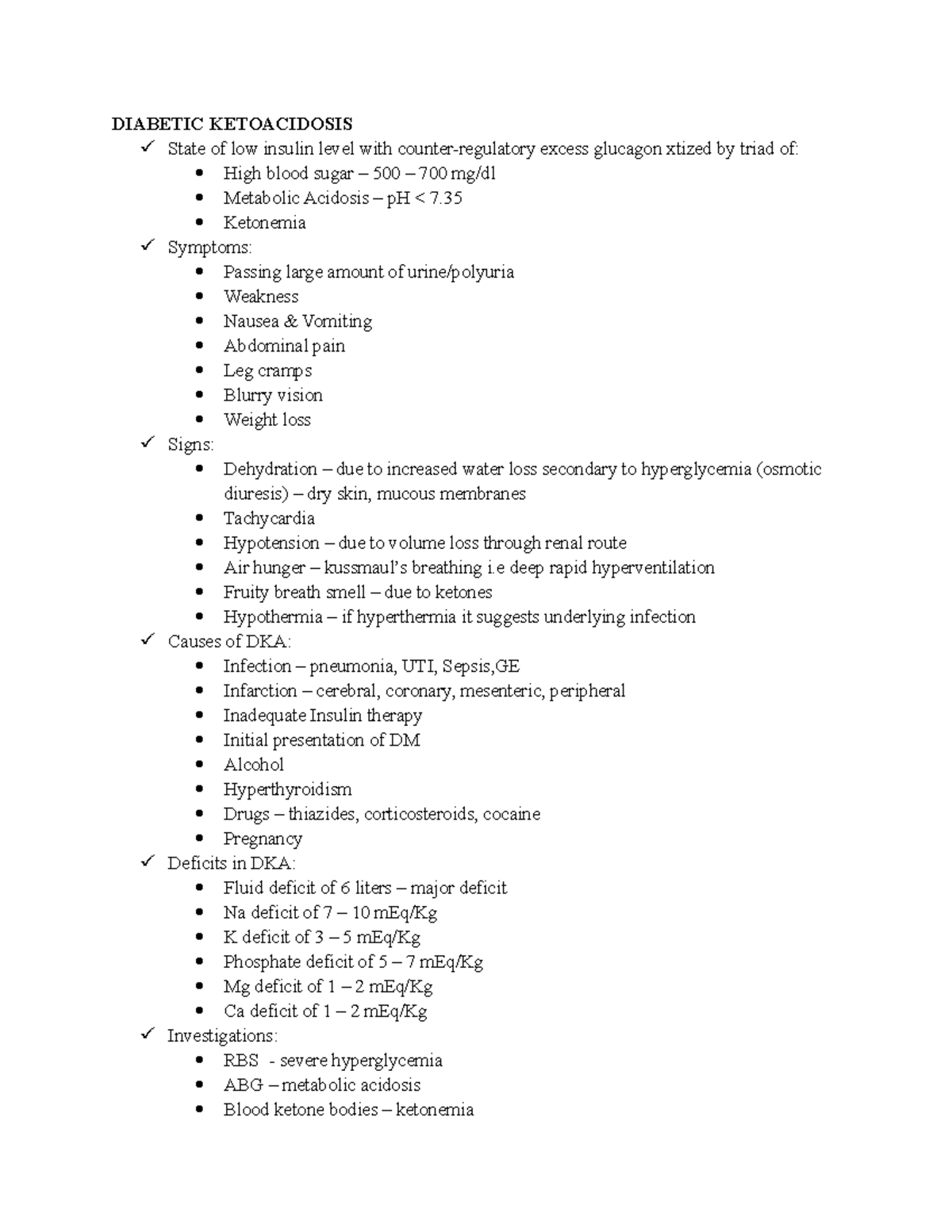 Diabetic Ketoacidosis Management and Clinical Guidelines - Studocu