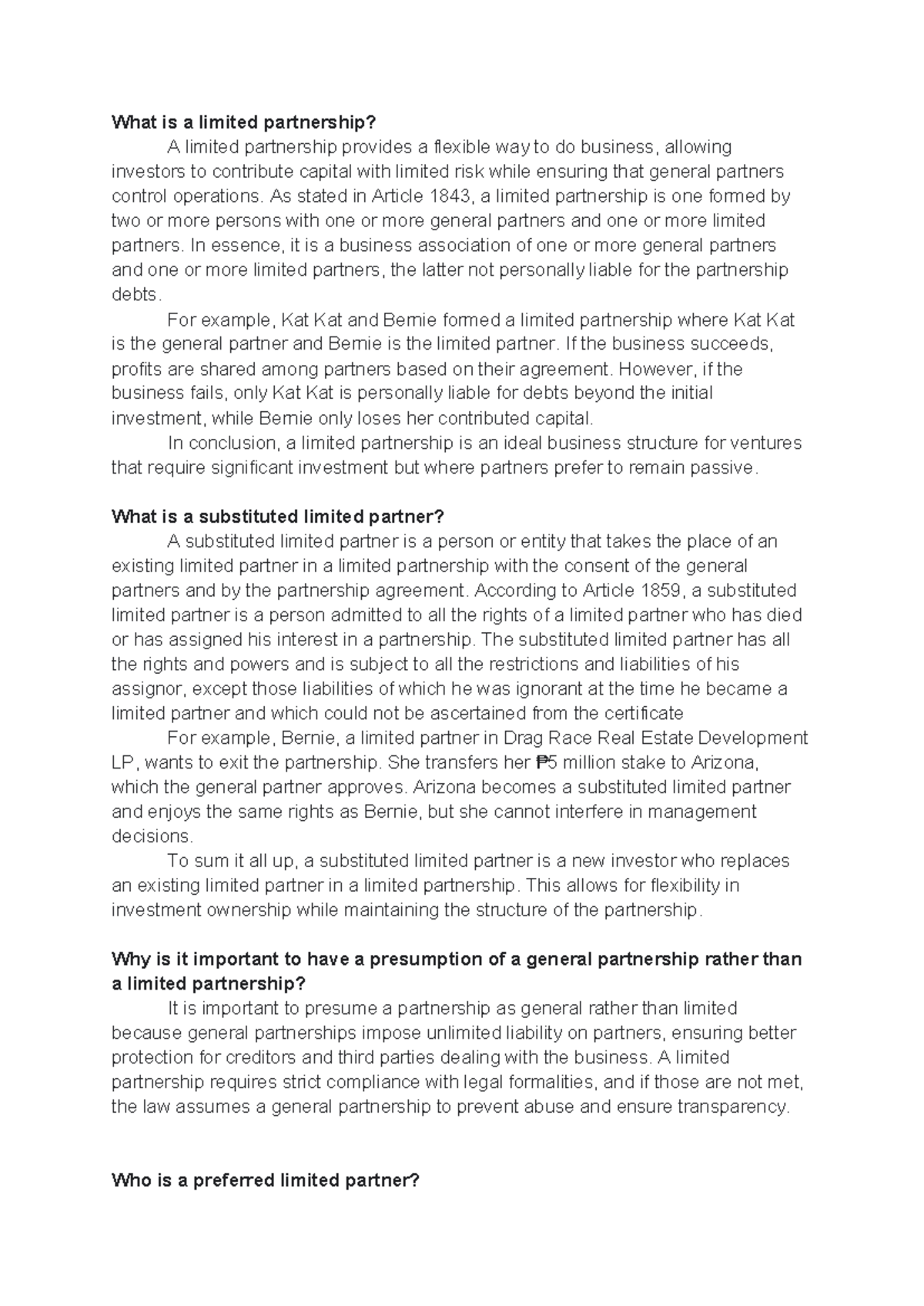 Busla - Assignment in Business Laws Partnership Law - What is a limited ...