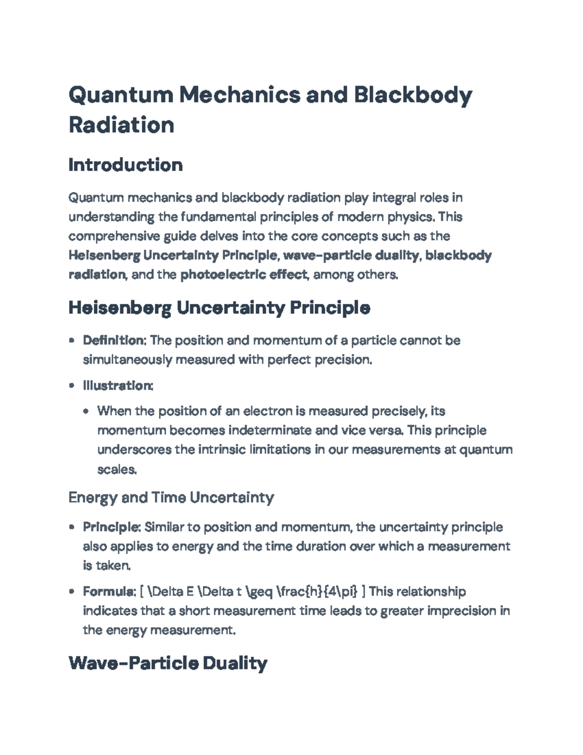 Quantum Mechanics and Blackbody Radiation: Key Concepts and ...