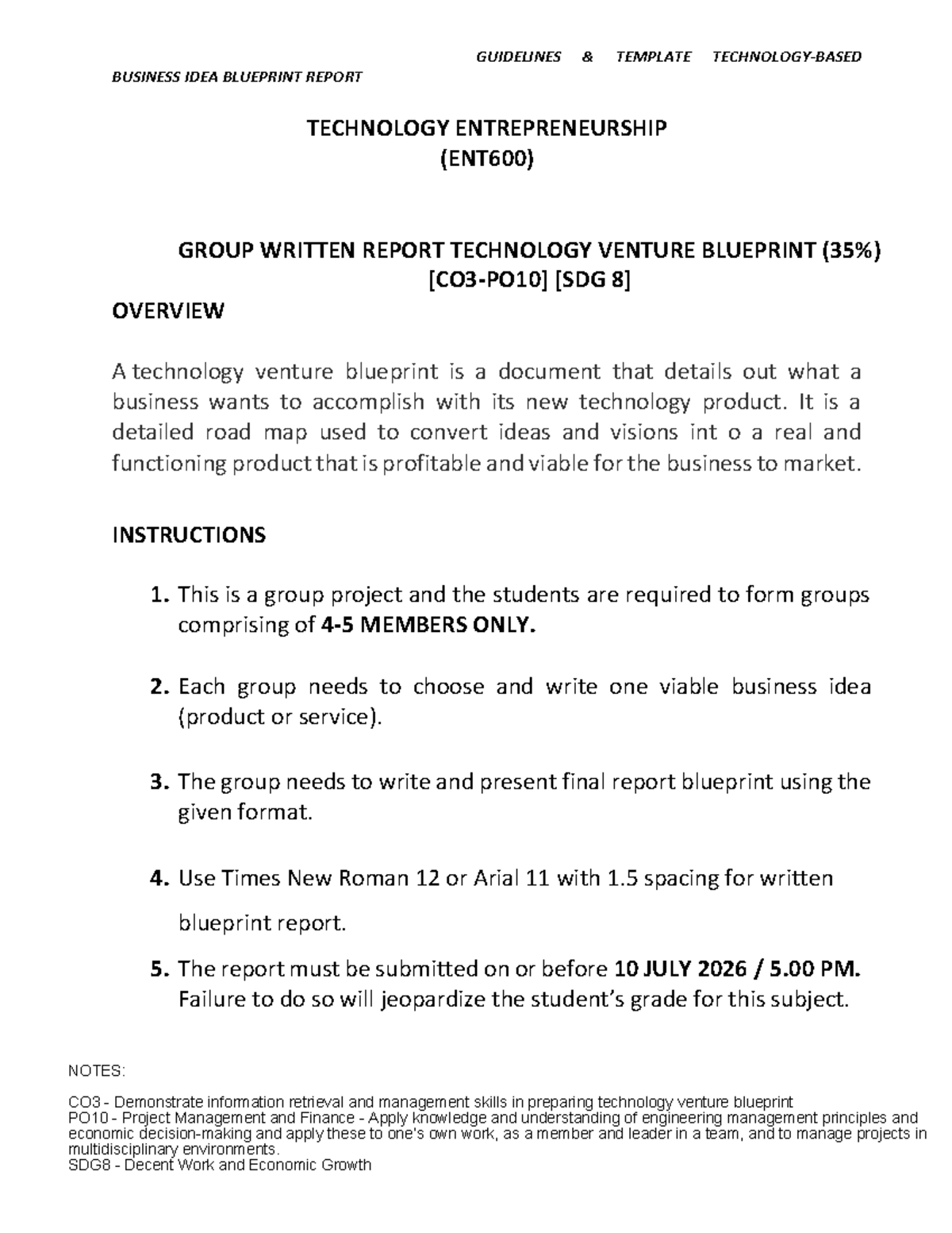 ENT600 Group Written Report: Technology Venture Blueprint Guidelines ...