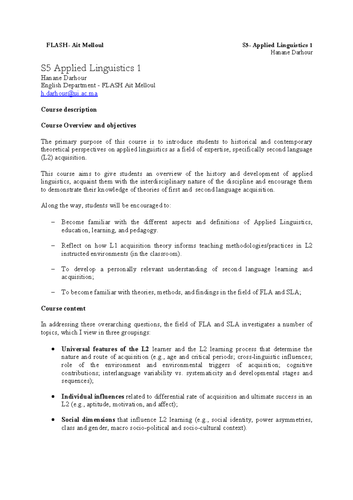 S5 Applied Linguistics 1 Final Exam Notes by Hanane Darhour - Studocu