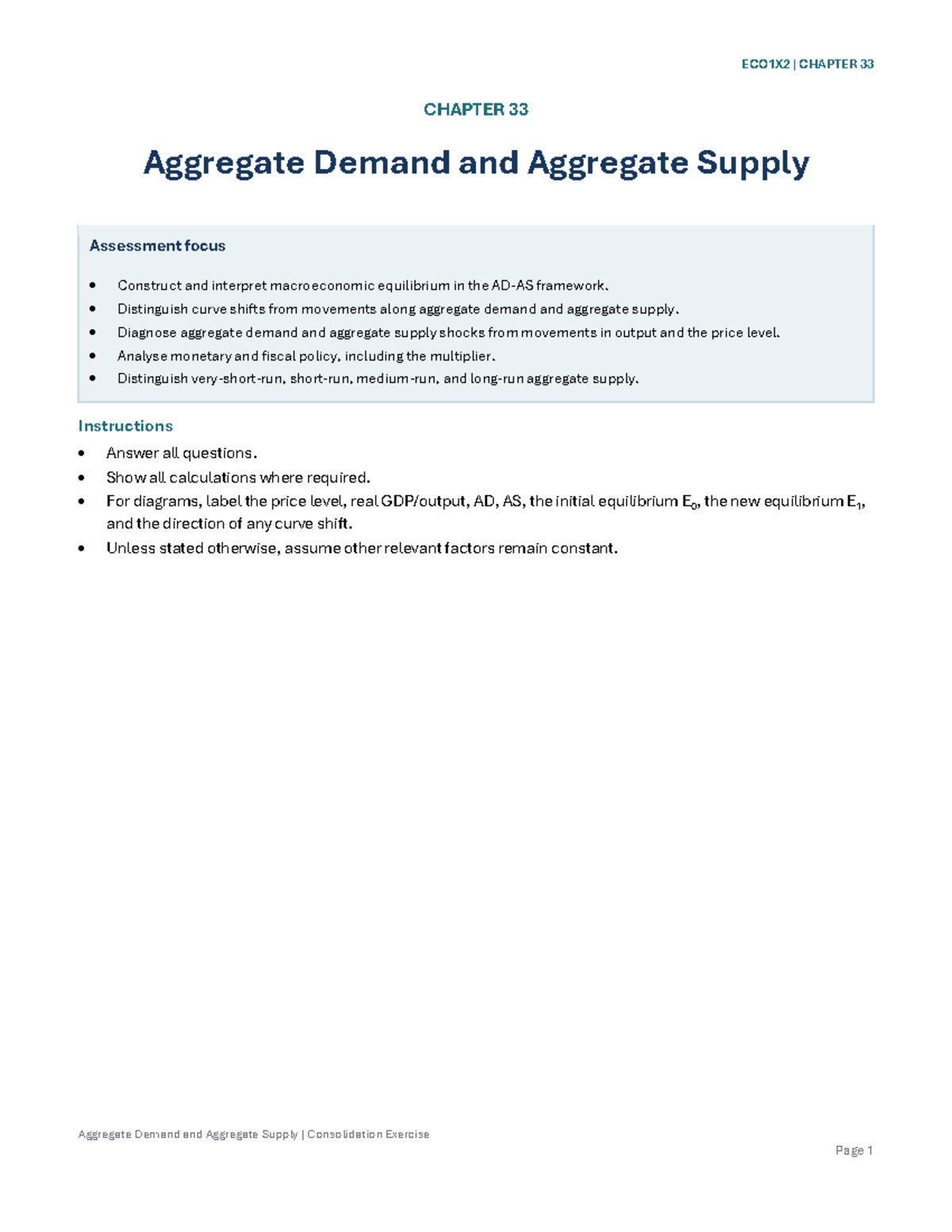 ECO1X2 | Chapter 33: Aggregate Demand and Supply - Studocu