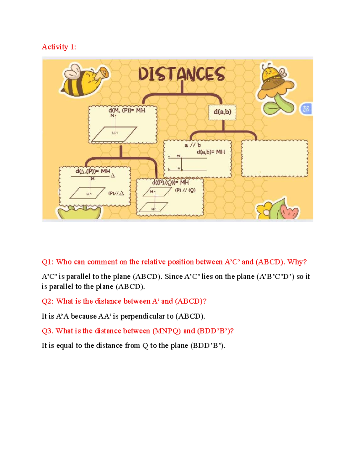 G11 Activity 1: Distance and Perpendiculars in Geometry - Studocu