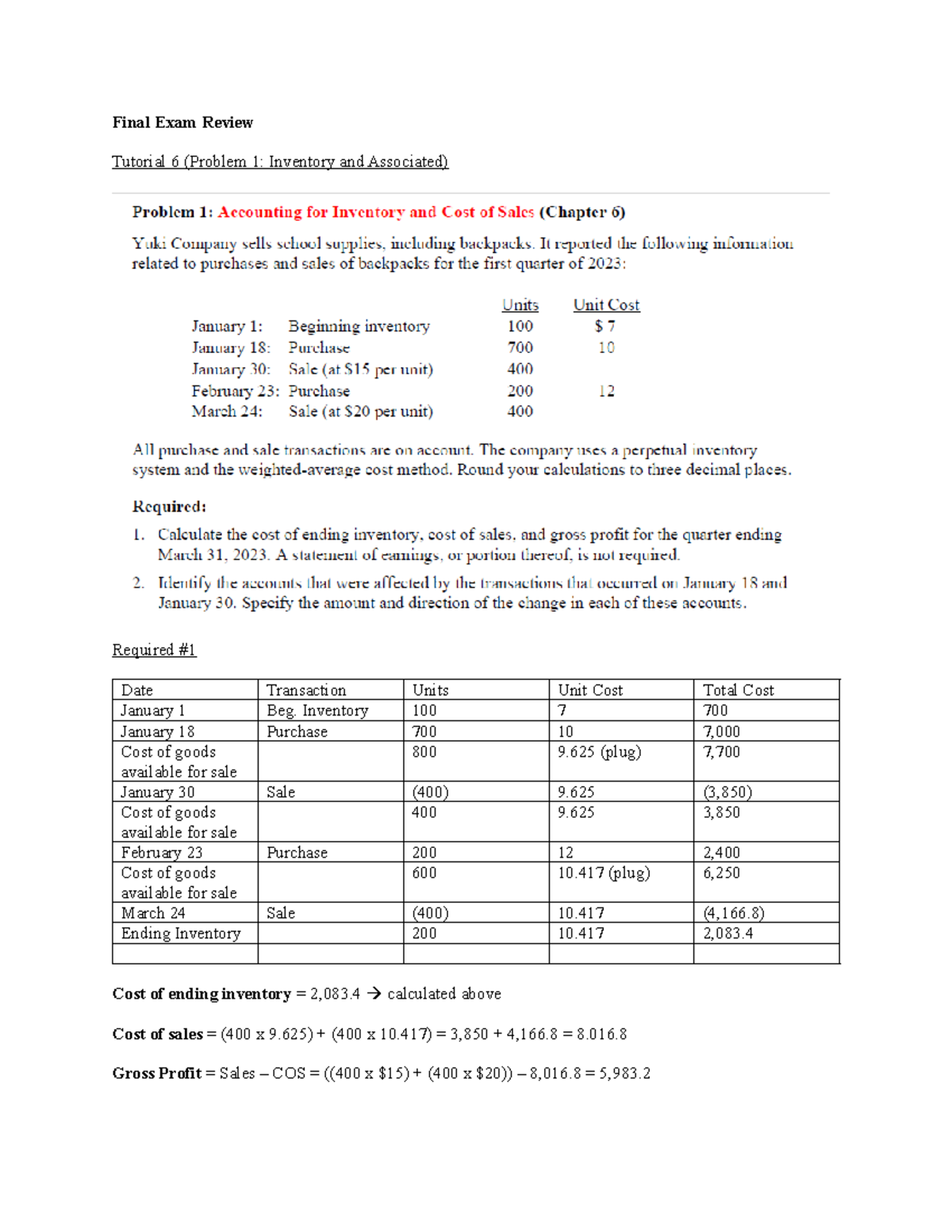 Final Exam Review All Instructor - Final Exam Review Tutorial 6 ...