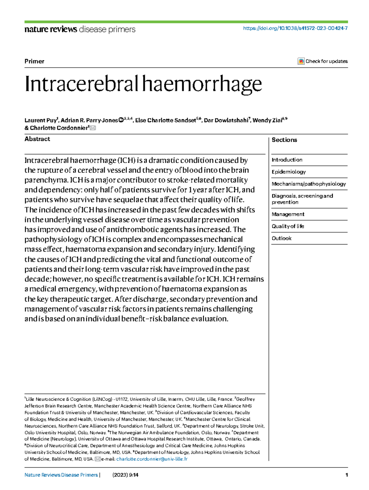 Intracerebral Haemorrhage: Insights and Management (LilNCog U1172 ...