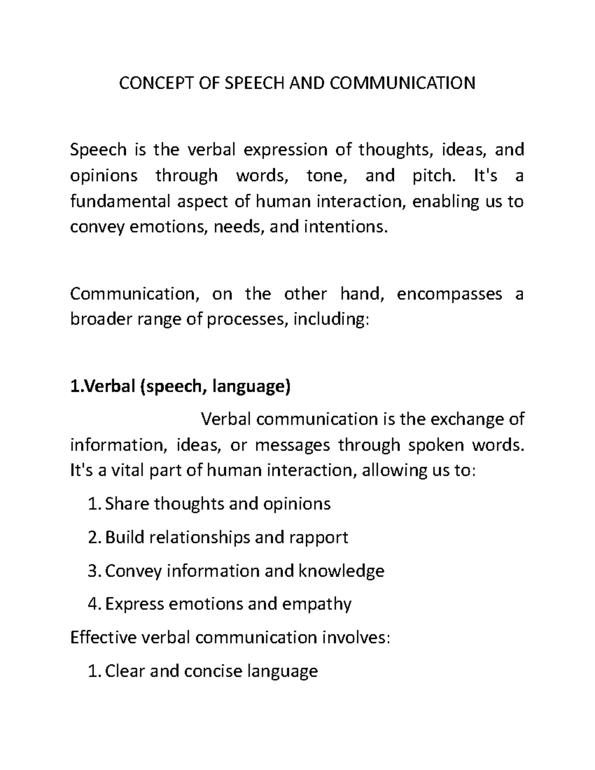 Concepts of Speech and Communication - Course Notes (Comm 101) - Studocu