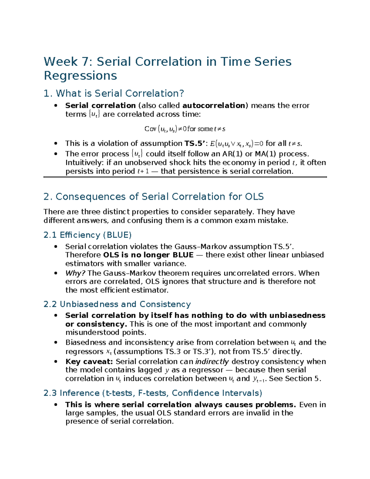 Week 7: Understanding Serial Correlation in Time Series Regressions ...
