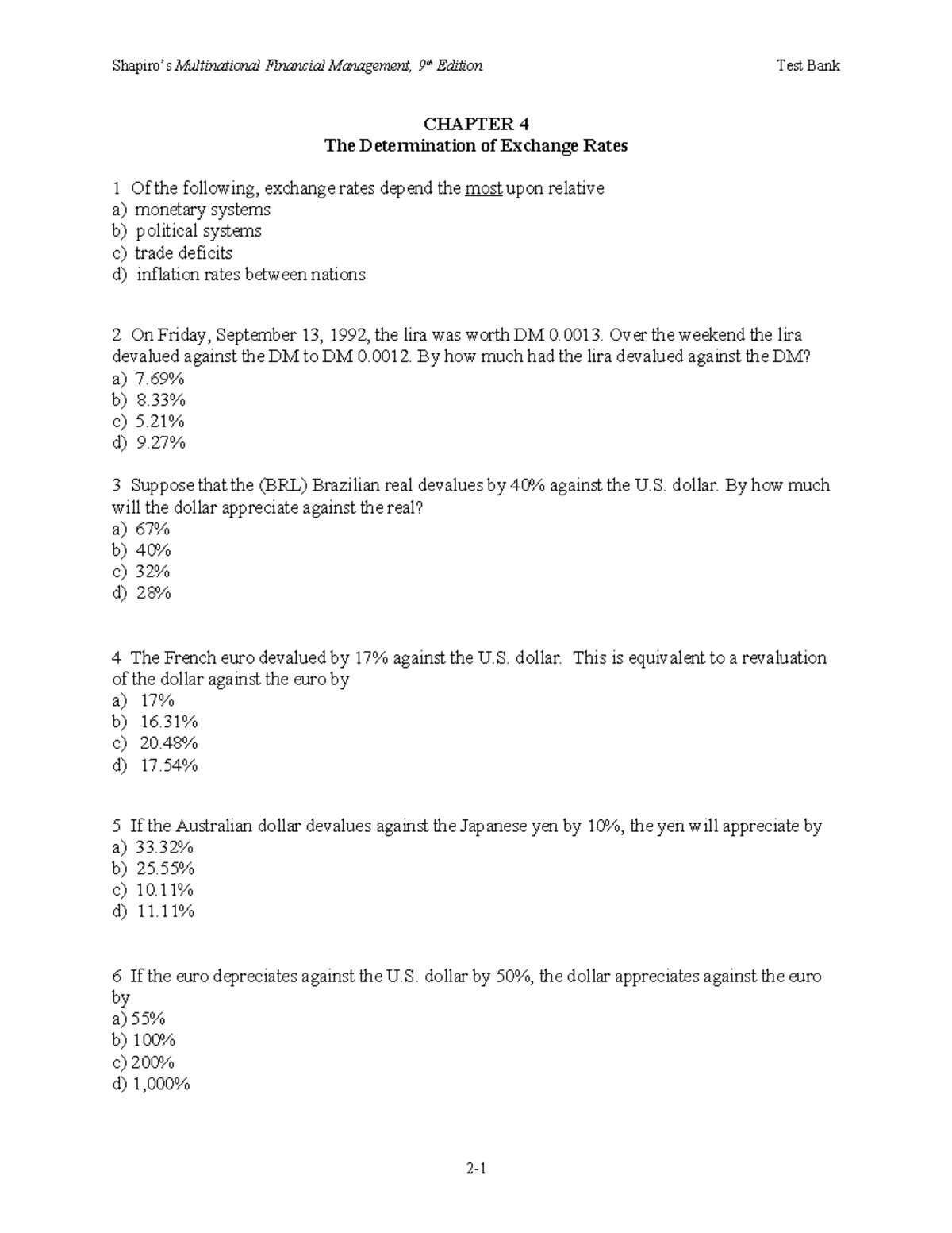 MCQ Study Guide: Exchange Rates - Chapter 4 Insights - Studocu