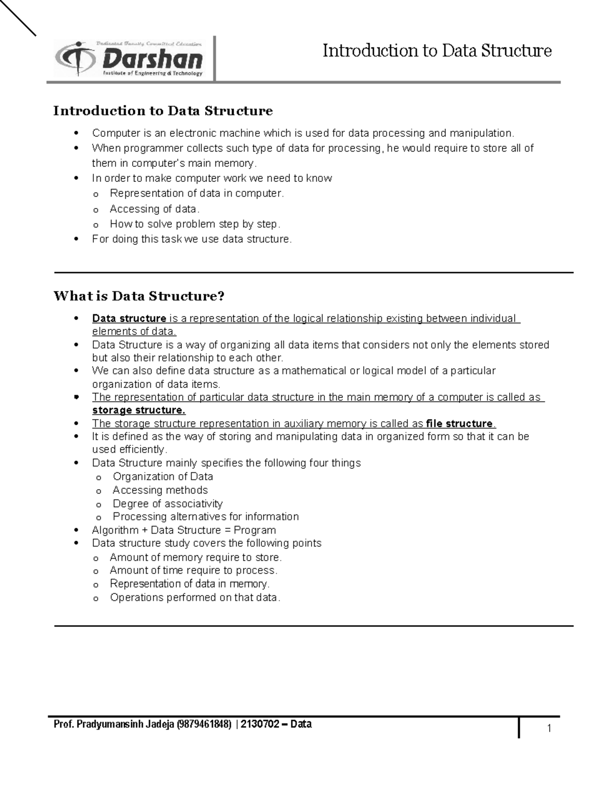 Data Structure Concepts - S.Y.B.Sc(I.T.) Lecture Notes - Studocu