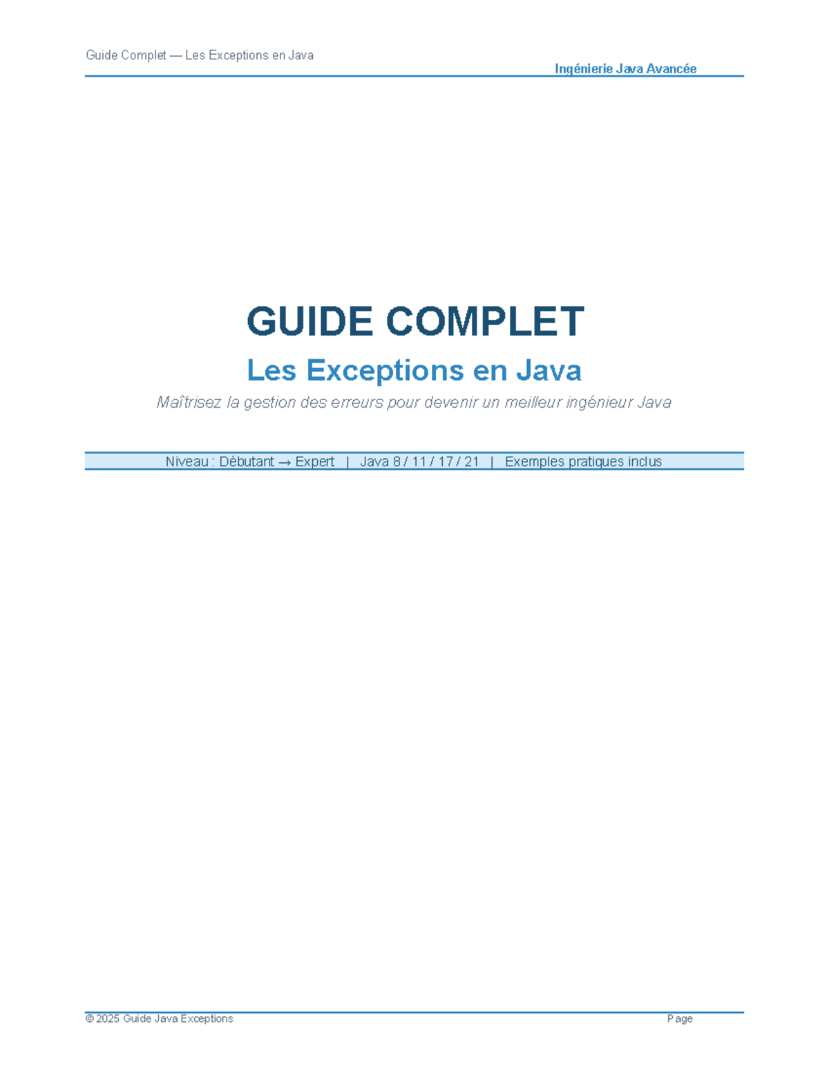 Guide Complet des Exceptions en Java - Ingénierie Java Avancée - Studocu
