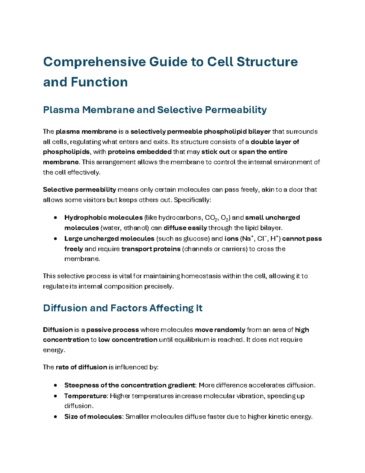 Chapter 4: The Working Cell - Comprehensive Overview of Cell Structure ...
