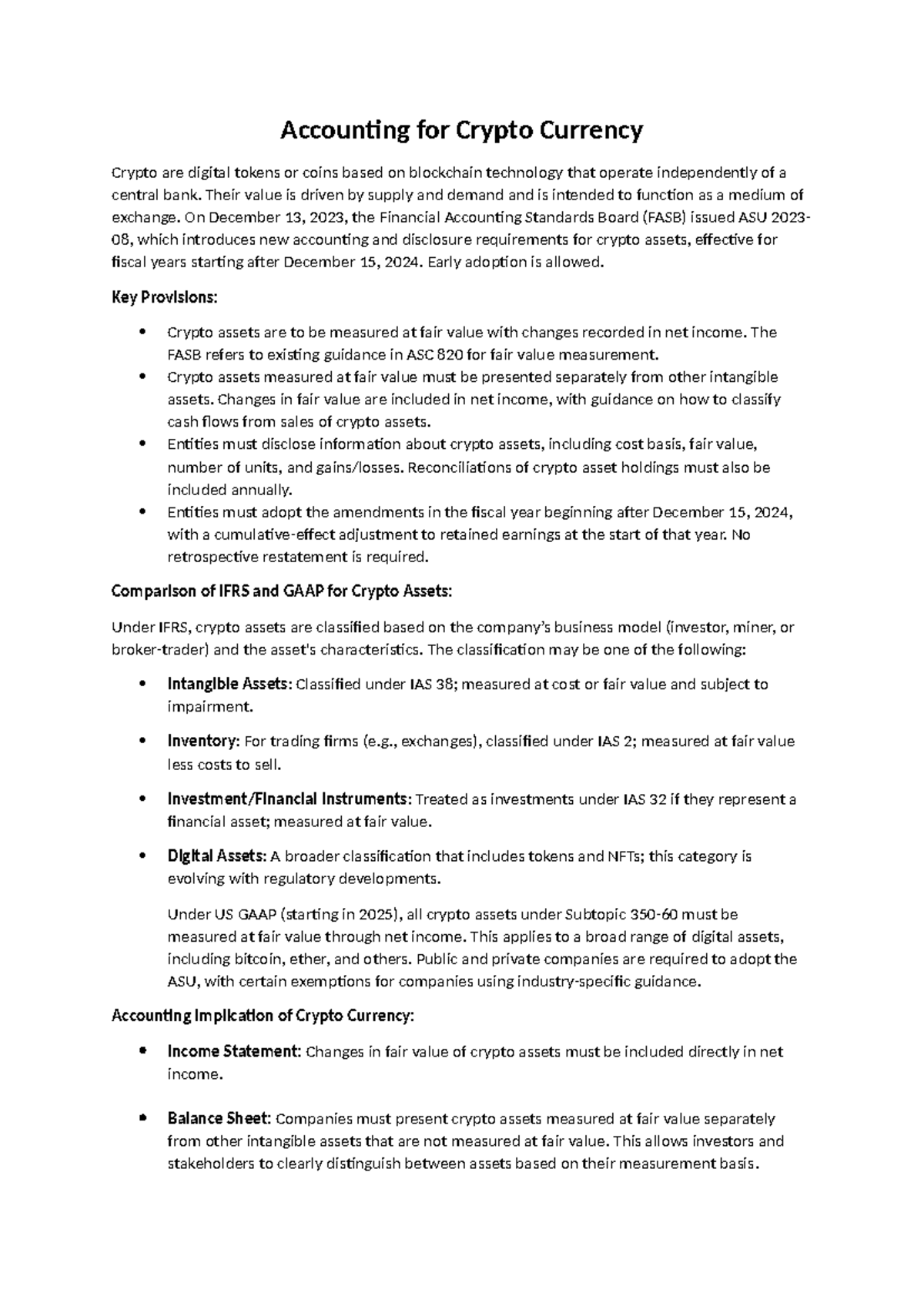 Accounting for Crypto Currency: Implications of ASU 2023-08 - Studocu