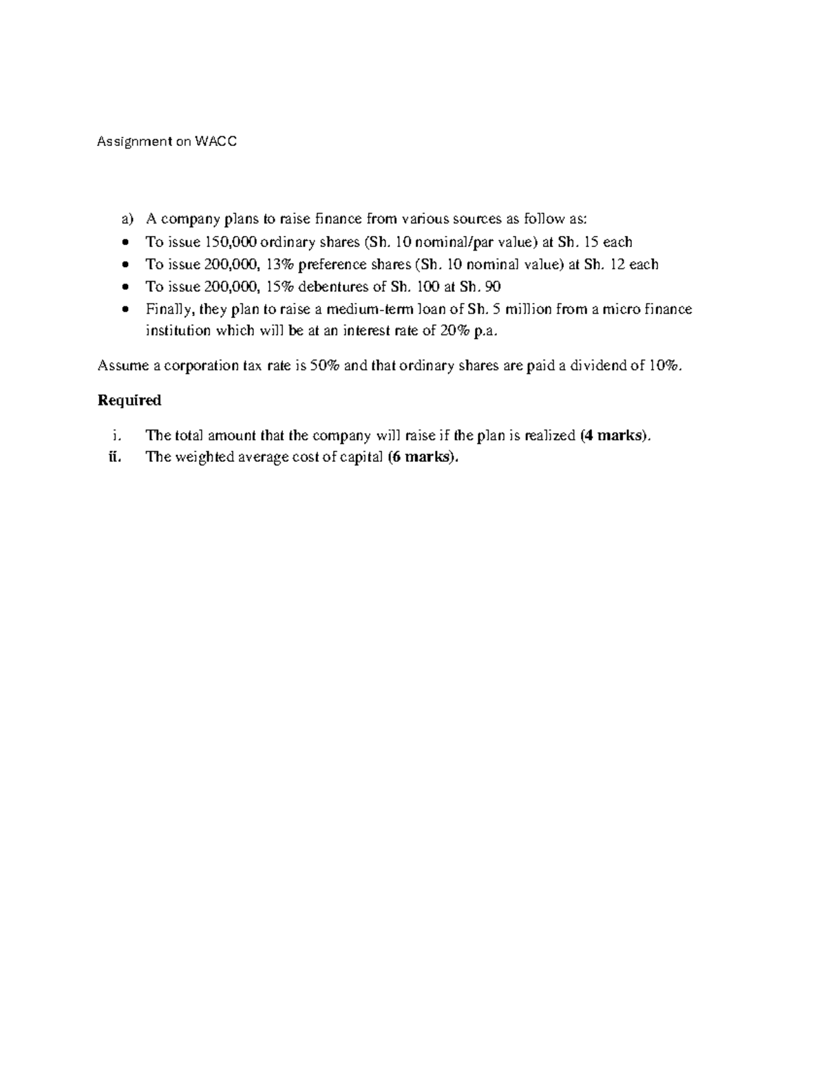 WACC Calculation Assignment - FIN 101: Financial Management - Studocu