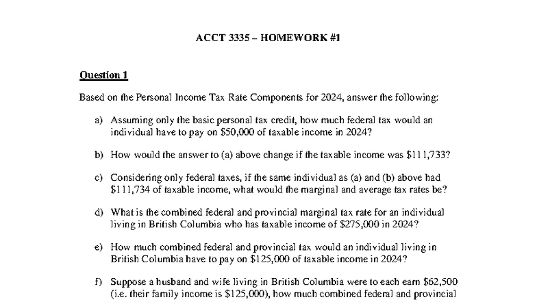 ACCT 2024 Homework 1: Personal Income Tax Calculations - Studocu