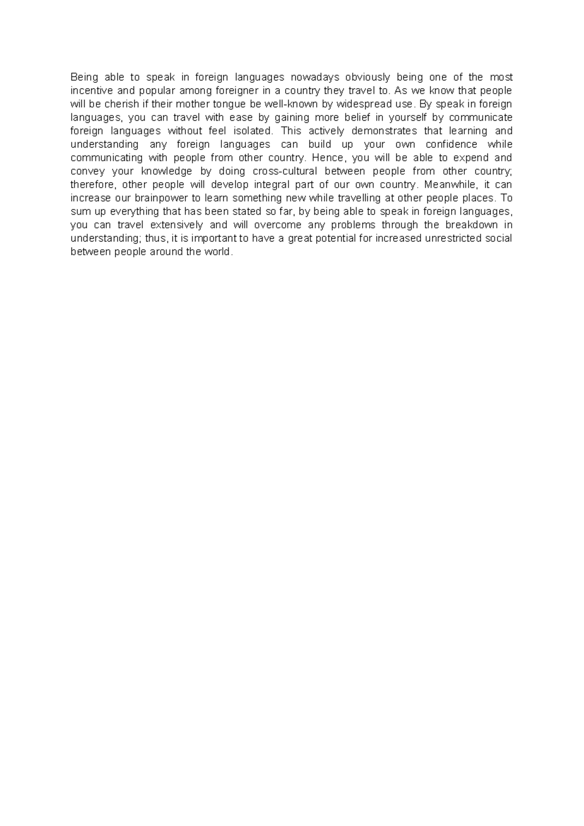 ELC231- Revision Week 1 (Paragraph) - Being able to speak in foreign ...