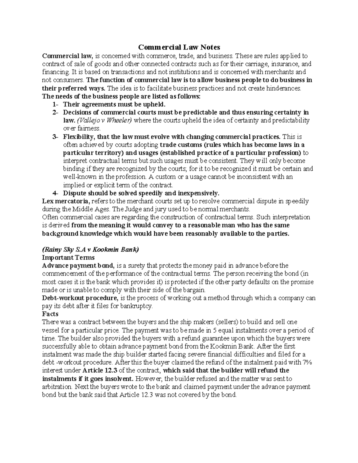 Commercial Law Notes: Key Concepts and Case Analyses - Studocu