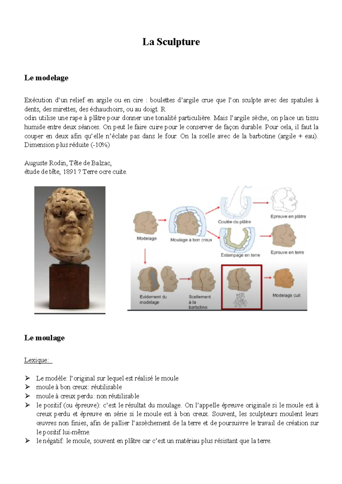 Sculpture - Notes de cours 5 - La Sculpture Le modelage Exécution d’un ...