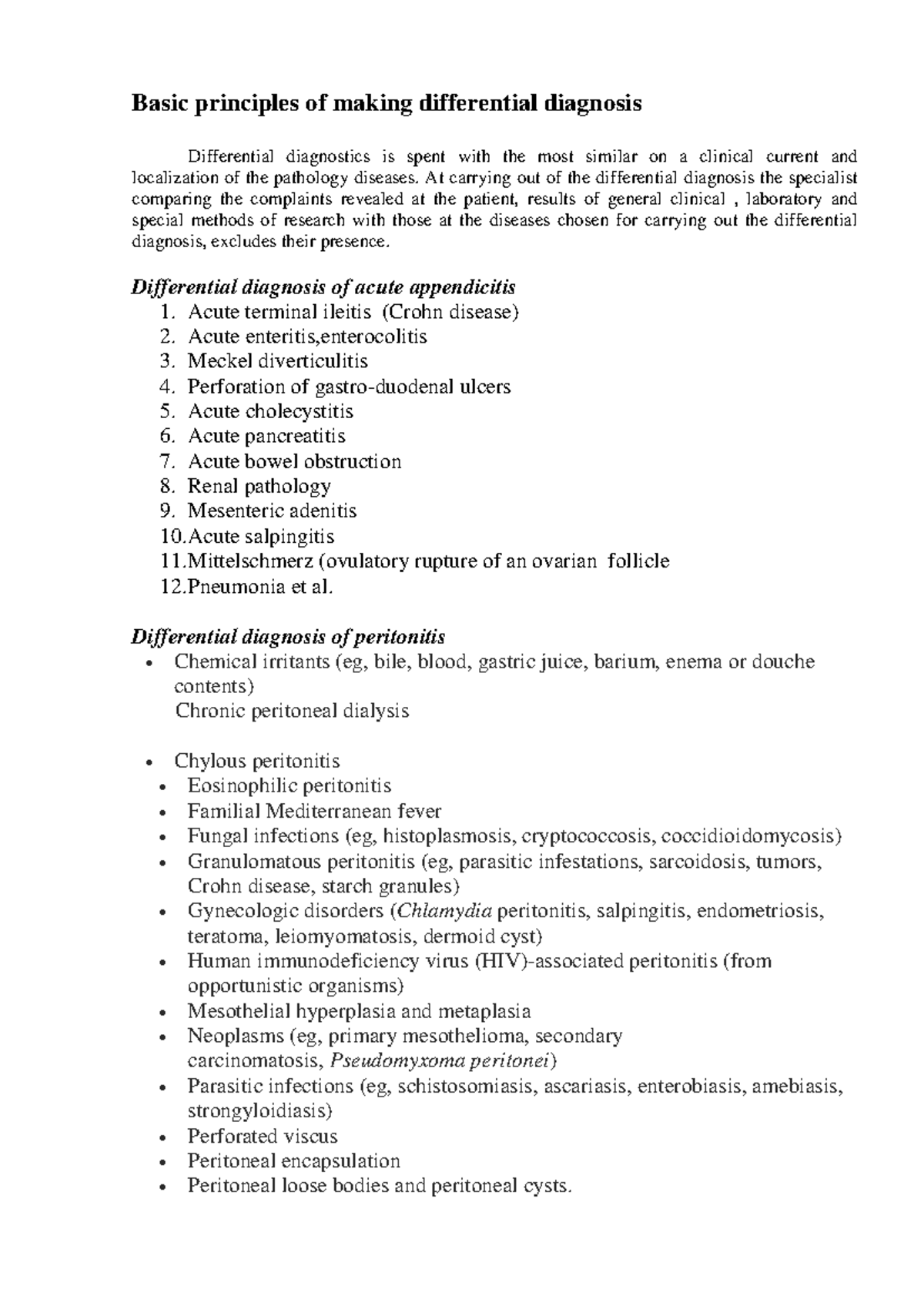 Material for Study on Differential Diagnosis (Topic-9) - Studocu