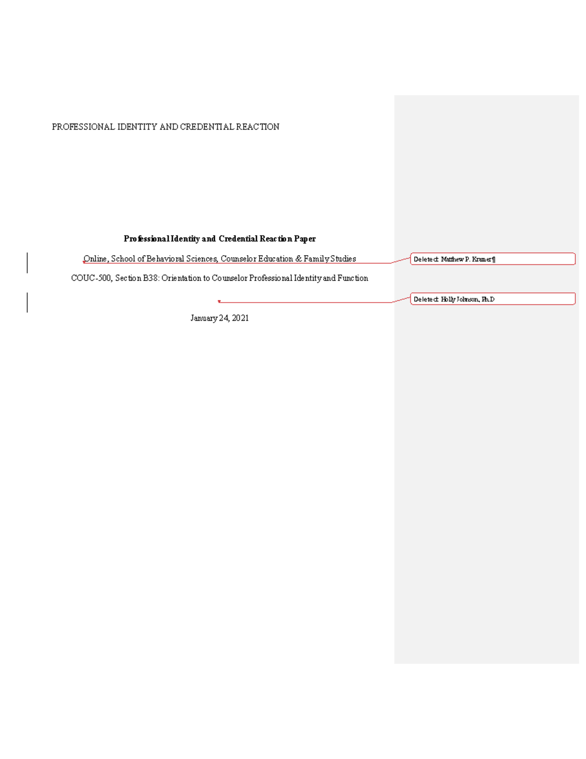 Professional Identity & Credential Reflection Paper COUC-500 B38 - Studocu