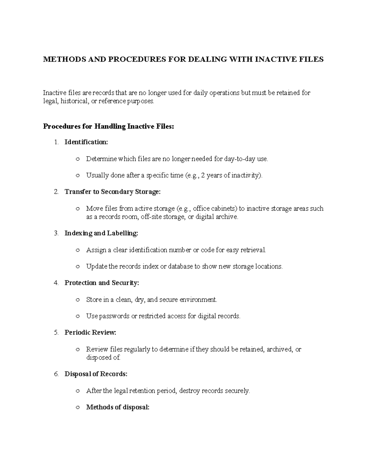 Methods & Procedures for Managing Inactive Files: Legal & Best ...