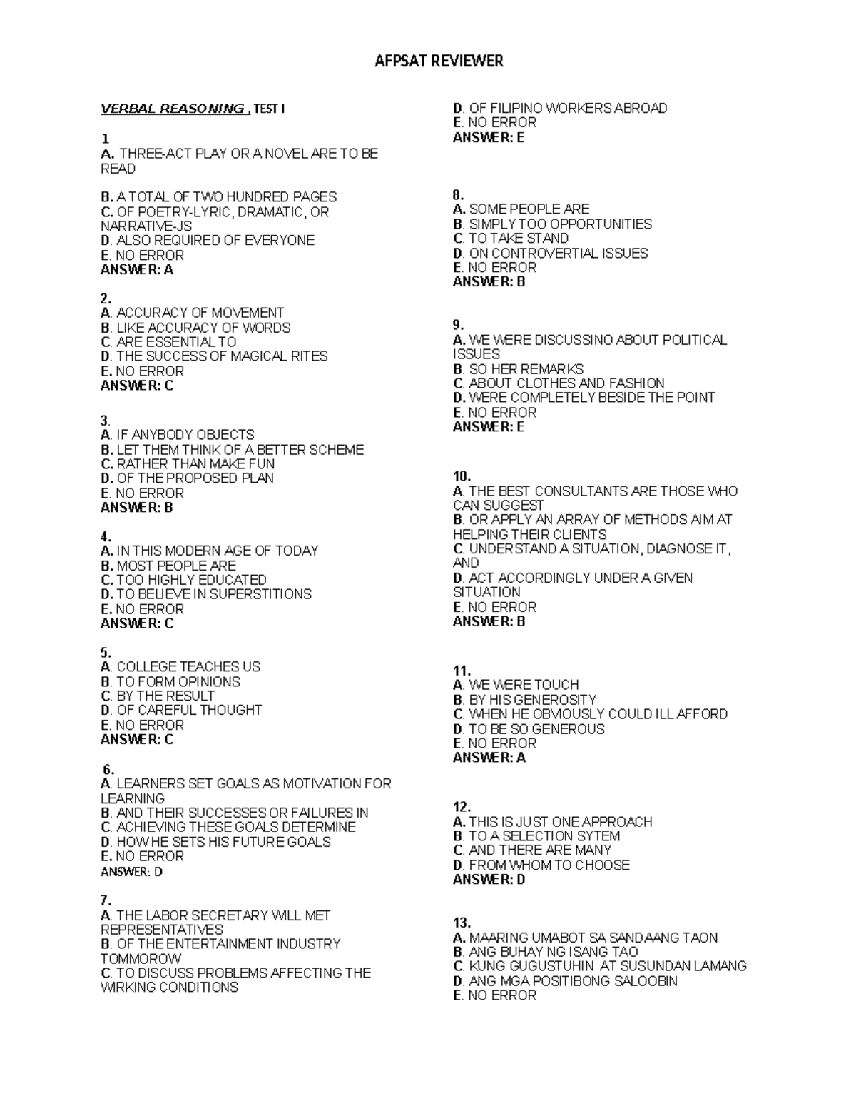 633745534 - AFPSAT Verbal Reasoning Test Reviewer - Studocu