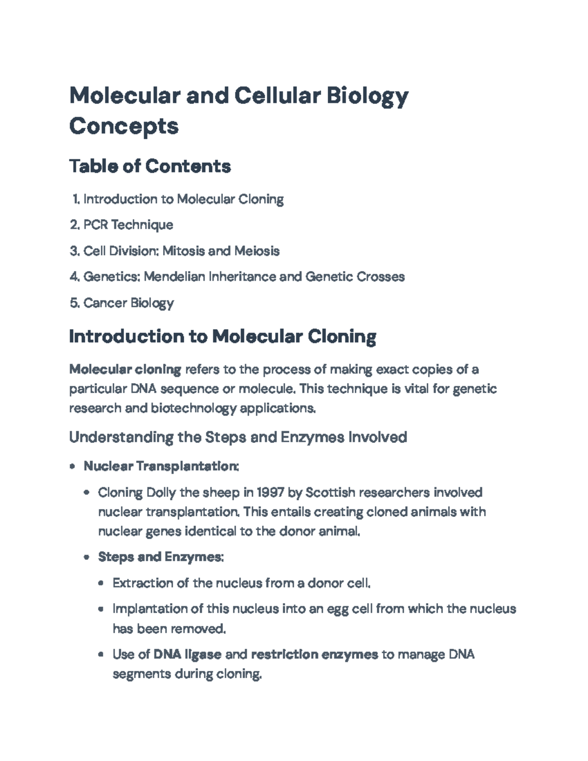 Molecular and Cellular Biology Concepts: A Comprehensive Study Guide ...