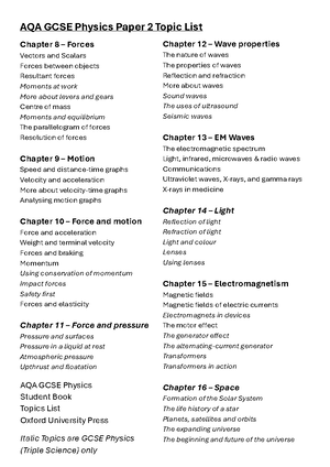 AQA GCSE Biology Paper 2 Topic List - Studocu