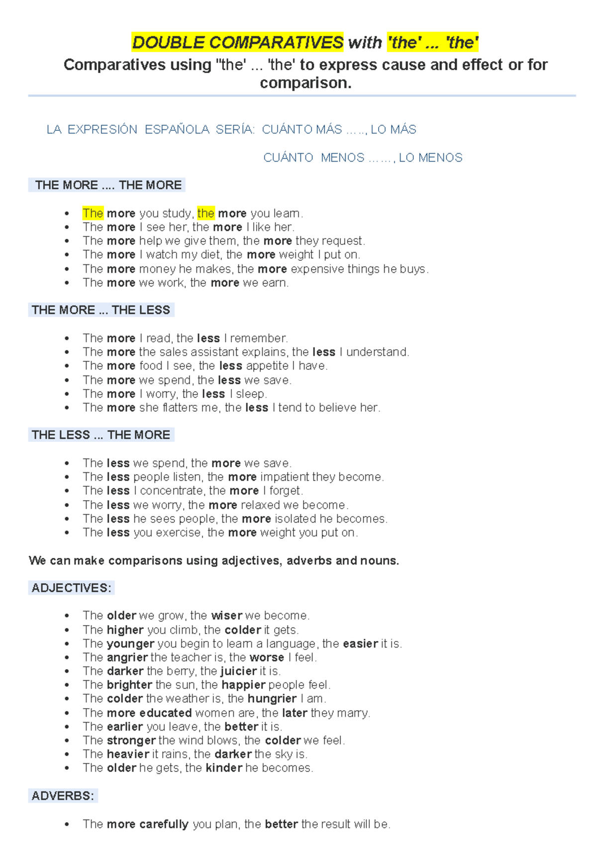DOUBLE COMPARATIVES & GENERAL GRAMMAR RULES FOR PAU - Studocu