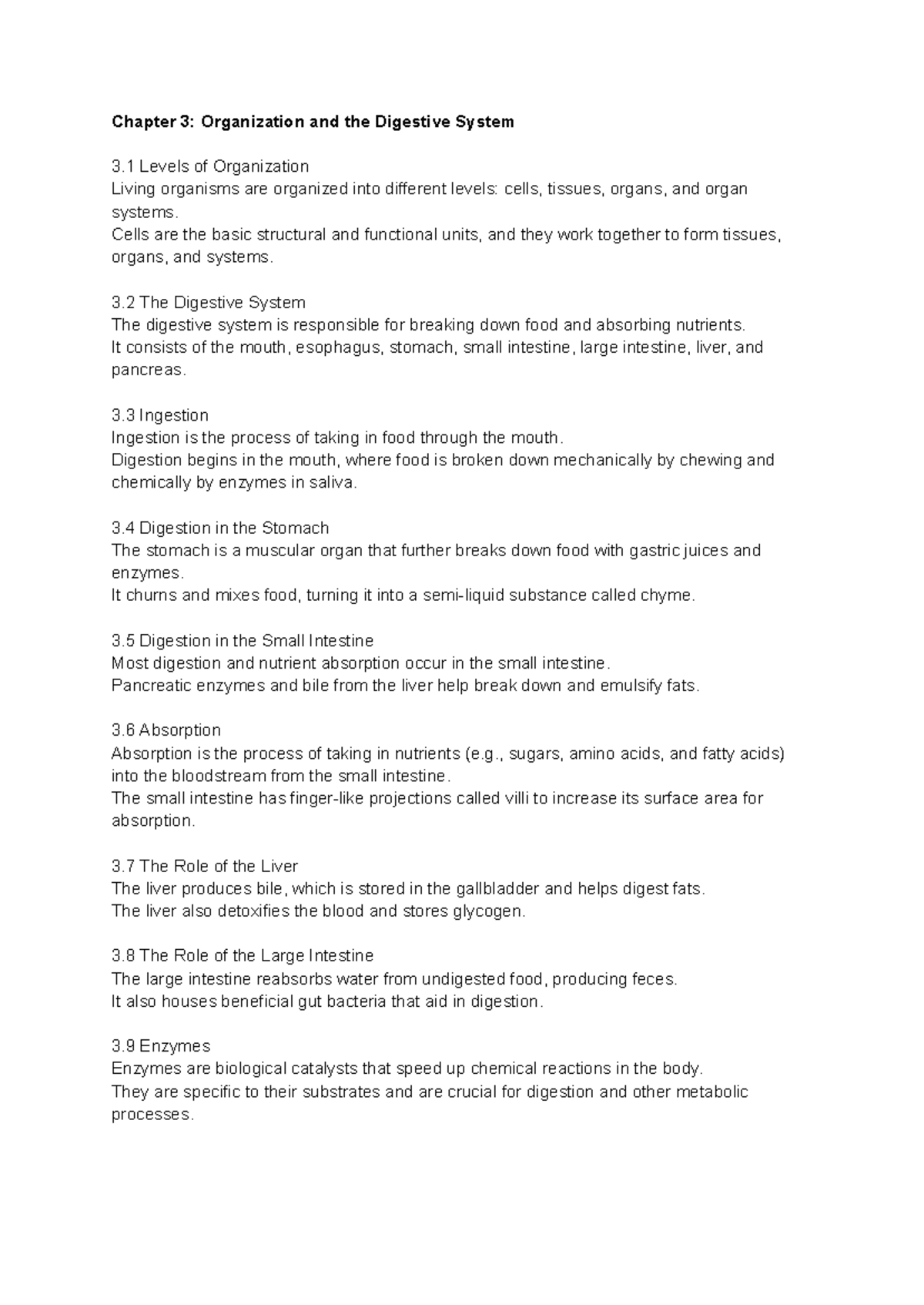 GCSE Biology: Chapter 3 - Organization and the Digestive System - Studocu