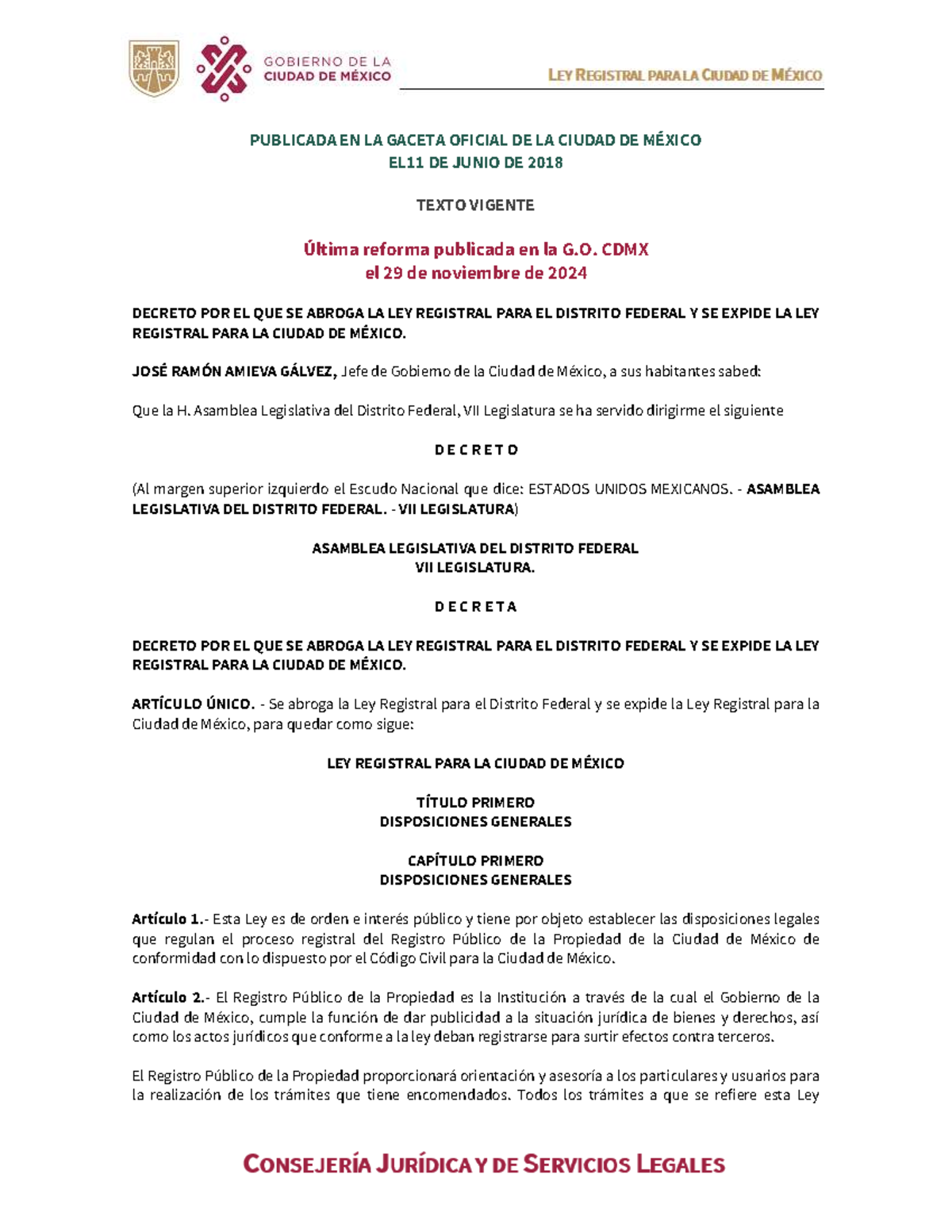 DECRETO DE ABROGACIÓN Y EXPEDICIÓN DE LA LEY REGISTRAL CDMX - Studocu