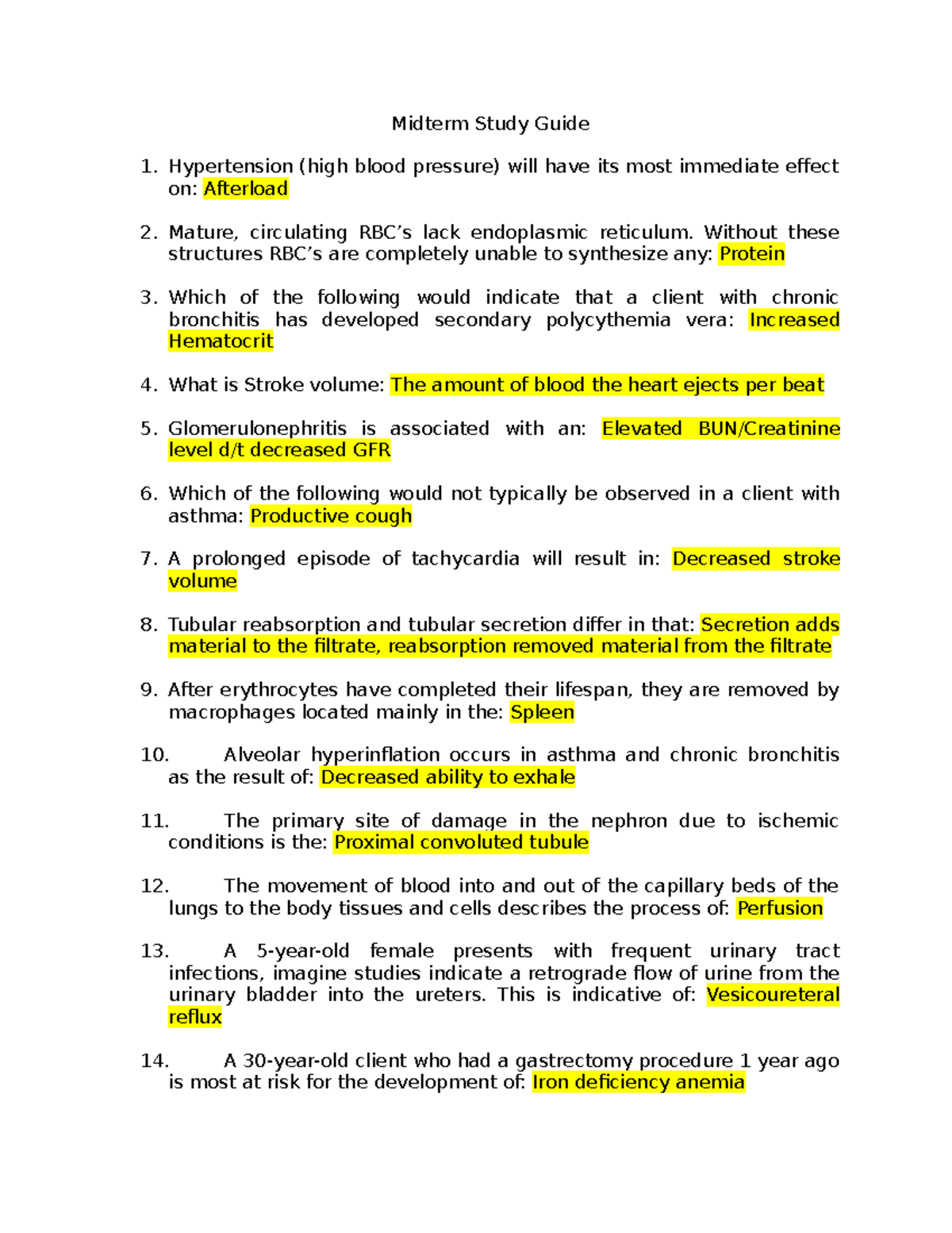 Midterm Practice Questions - Midterm Study Guide Hypertension (high ...